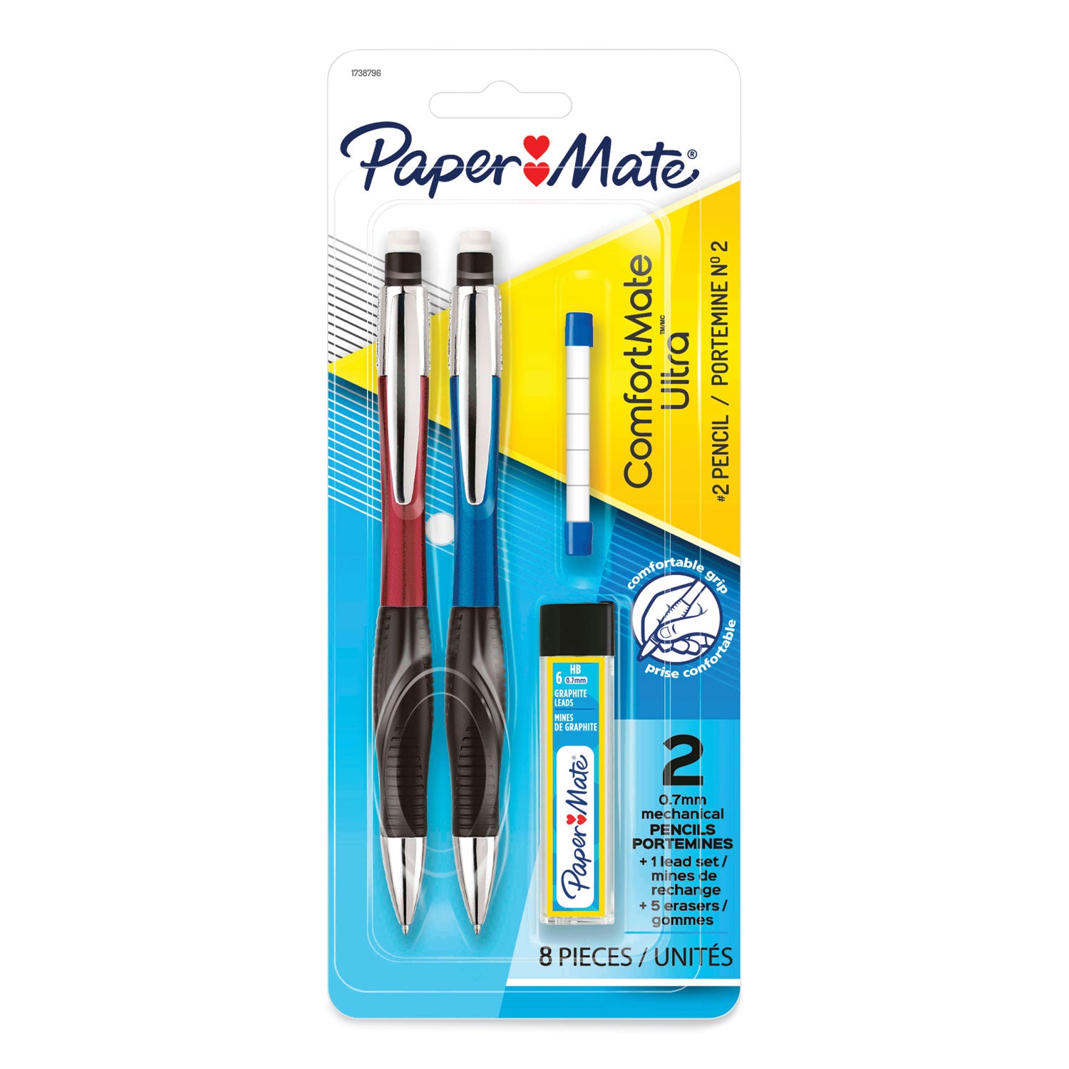 ComfortMate Ultra Pencil Starter Set, 0.7 mm, HB (#2), Black Lead, Assorted Barrel Colors, 2/Pack