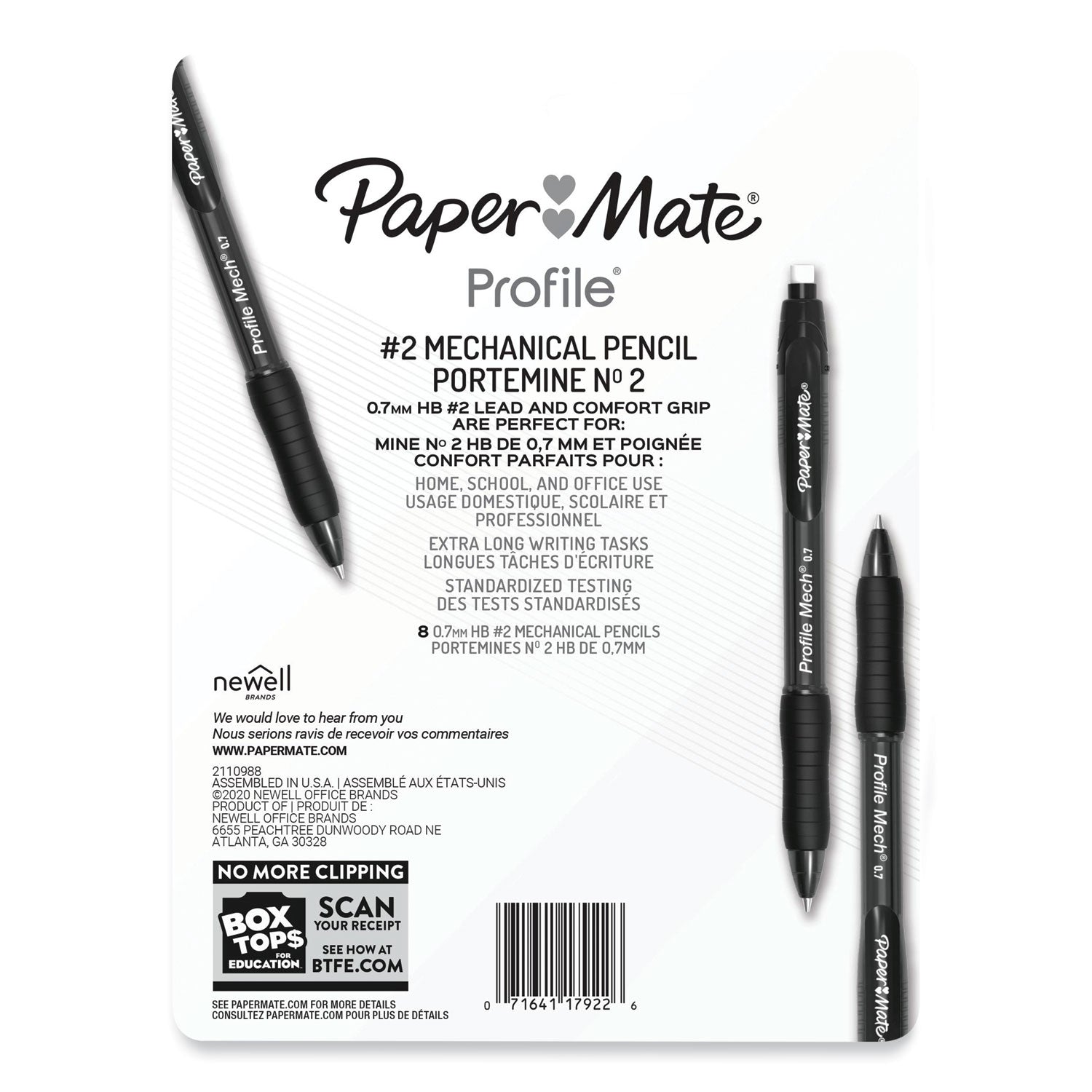 Paper Mate® Profile Mechanical Pencils, 0.7 Mm, Hb (#2), Black Lead, Assorted Barrel Colors, 8/pack