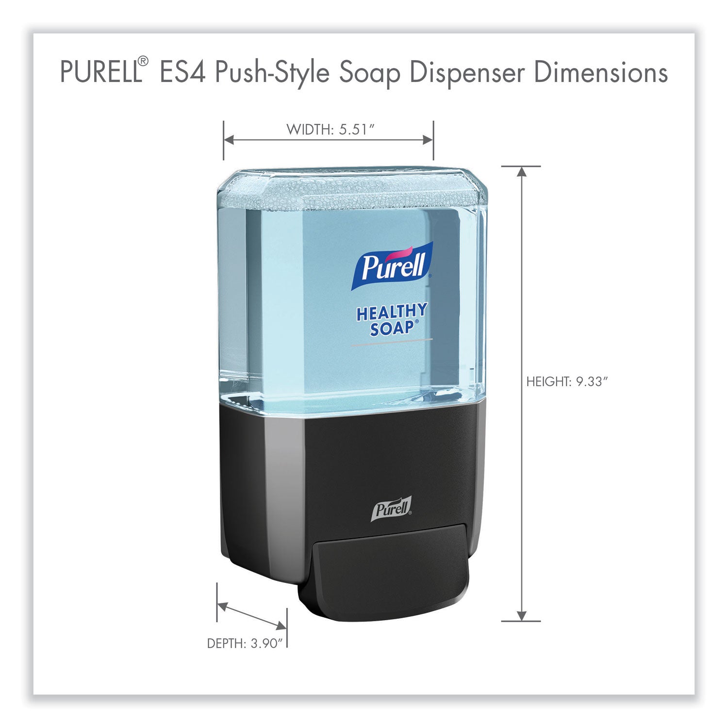 PURELL® Es4 Soap Push-Style Dispenser, 1,200 Ml, 4.88 X 8.8 X 11.38, Graphite