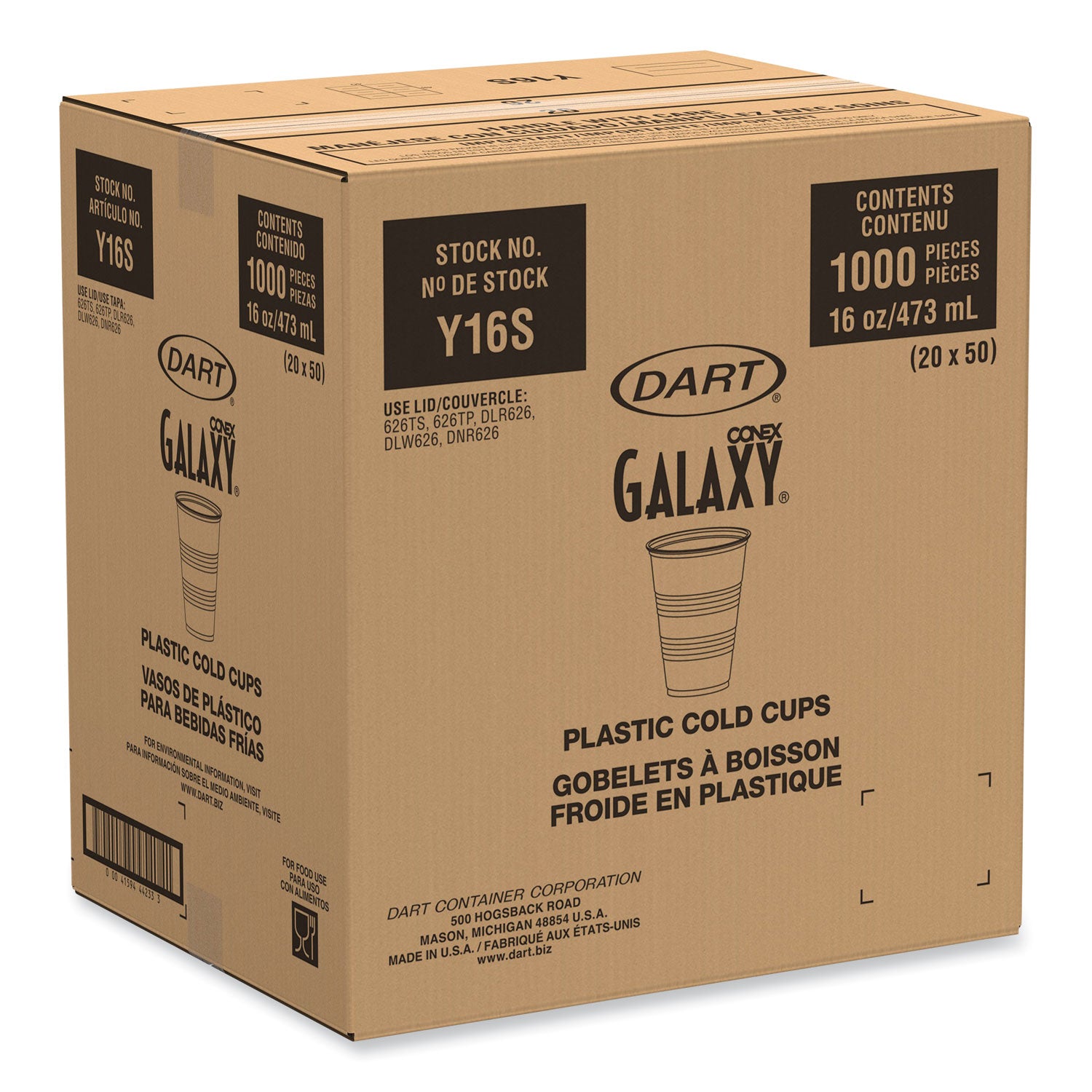 Dart® Galaxy Translucent Cups, Squat, 16 oz to 18 oz, Plastic, 1,000/Carton