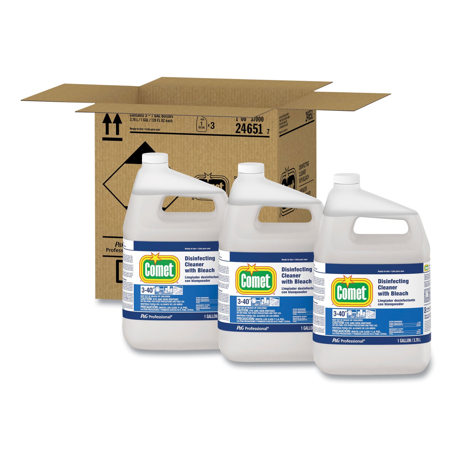 Disinfecting Cleaner w/Bleach, 1 gal Bottle, 3/Carton