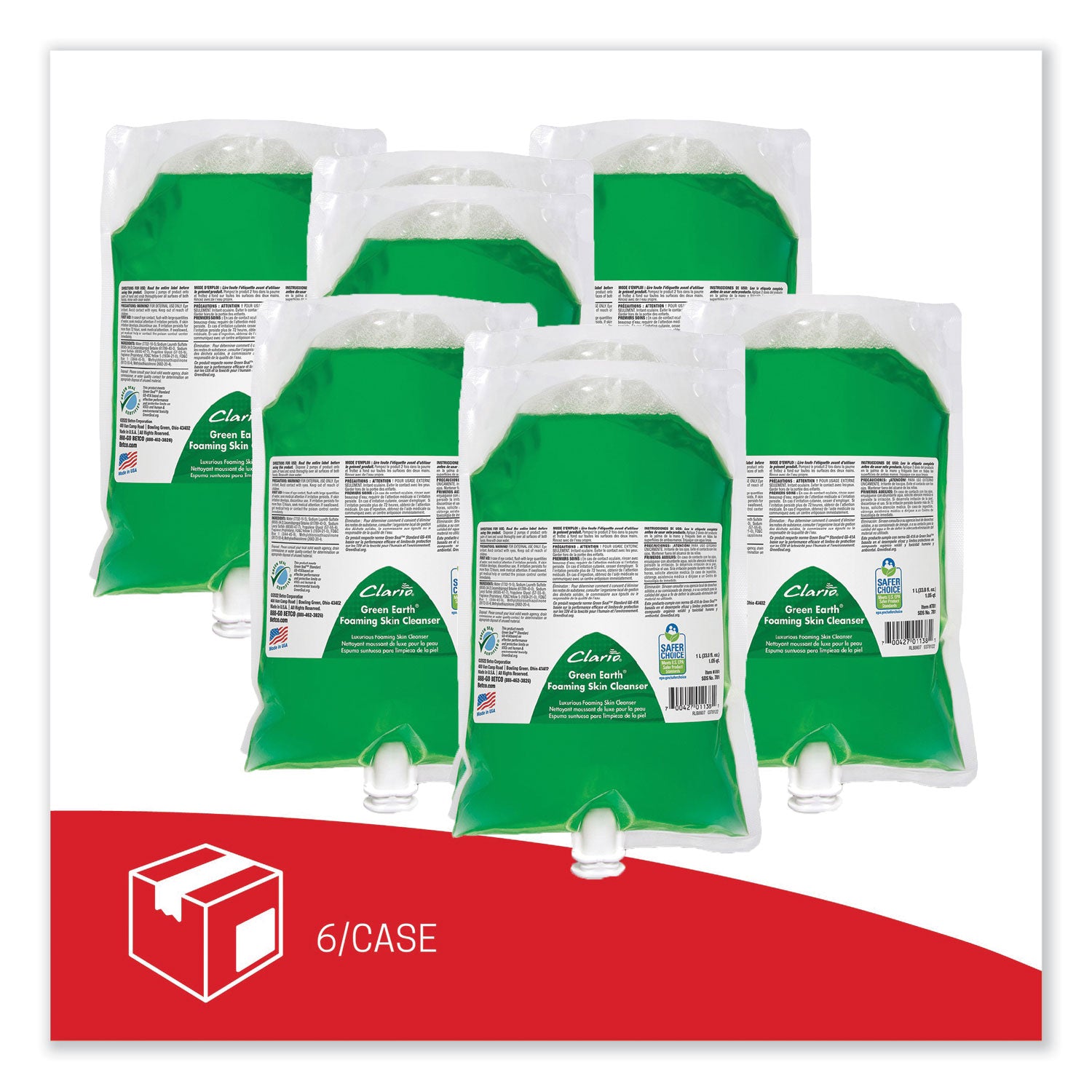 Betco® Green Earth Foaming Skin Cleanser Refill, Fresh Meadow Scent, 1,000 mL, 6/Carton