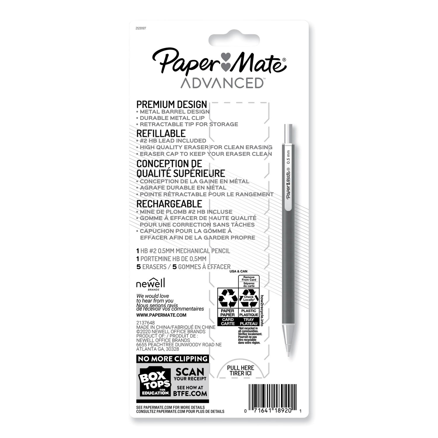 Paper Mate® Advanced Mechanical Pencils, 0.5 Mm, Hb (#2), Black Lead, Gun Metal Gray Barrel