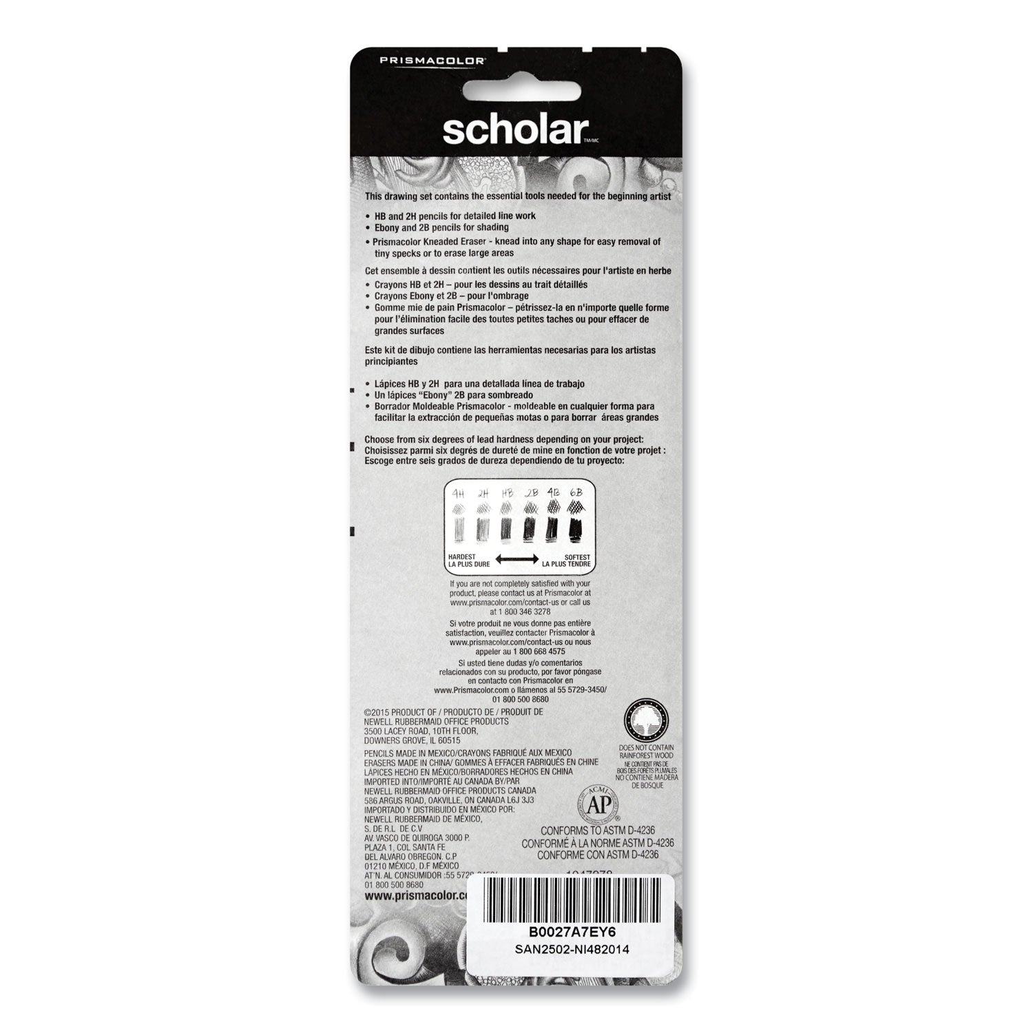 Prismacolor® Scholar Graphite Pencil Set, 2 Mm, Assorted Lead Hardness Ratings, Black Lead, Dark Green Barrel, 4/set