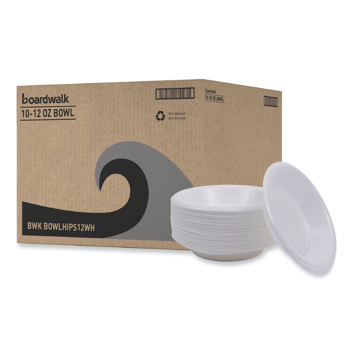 Boardwalk® Hi-Impact Plastic Dinnerware, Bowl, 10 oz to 12 oz, White, 1,000/Carton