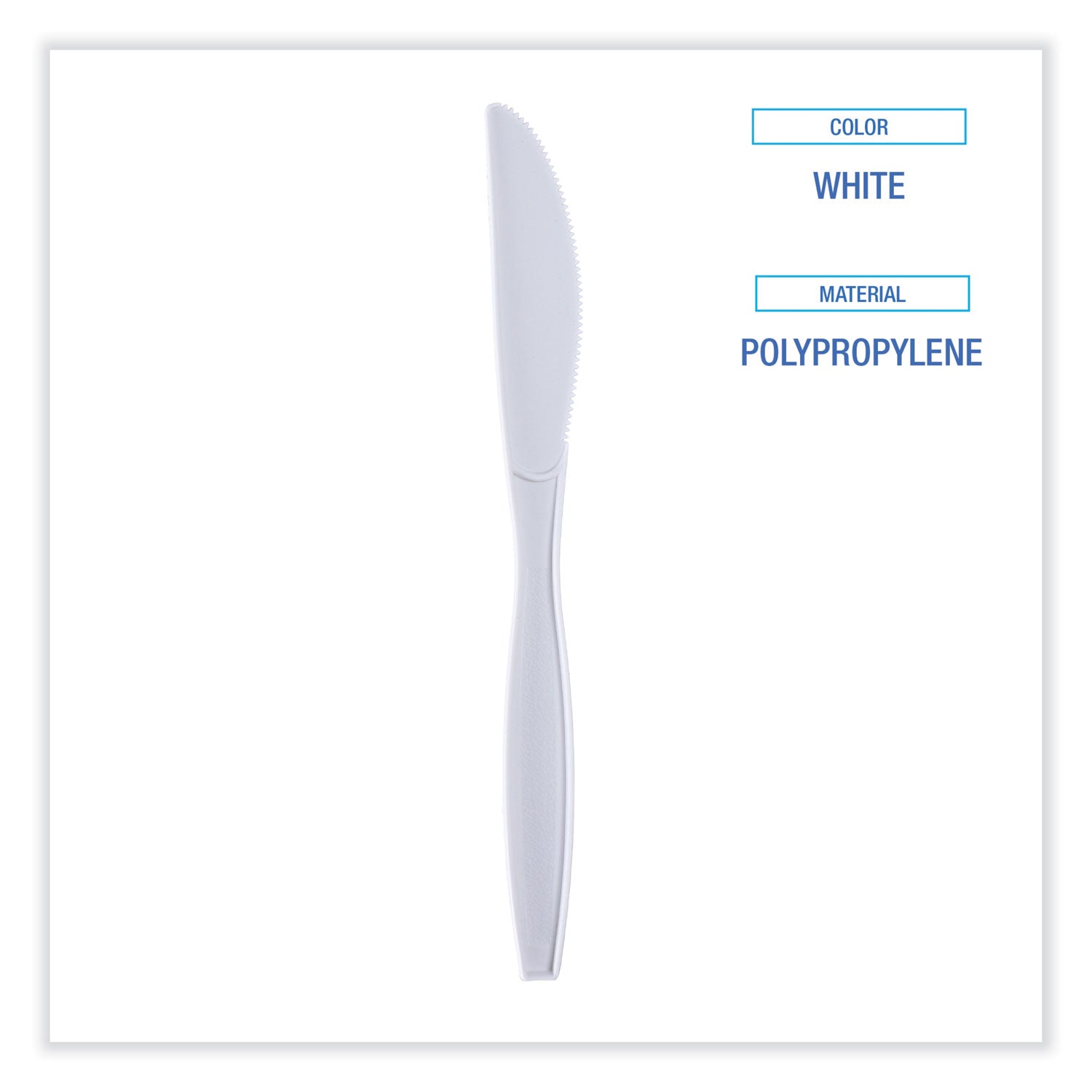 Boardwalk® Heavyweight Wrapped Polypropylene Cutlery, Knife, Plastic, White, 1,000/Carton