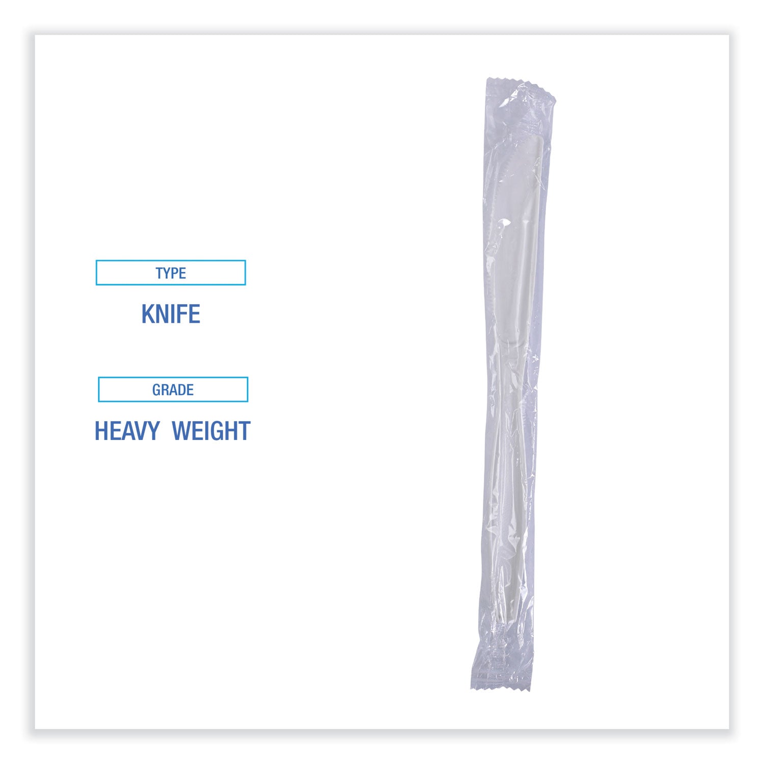 Boardwalk® Heavyweight Wrapped Polypropylene Cutlery, Knife, Plastic, White, 1,000/Carton