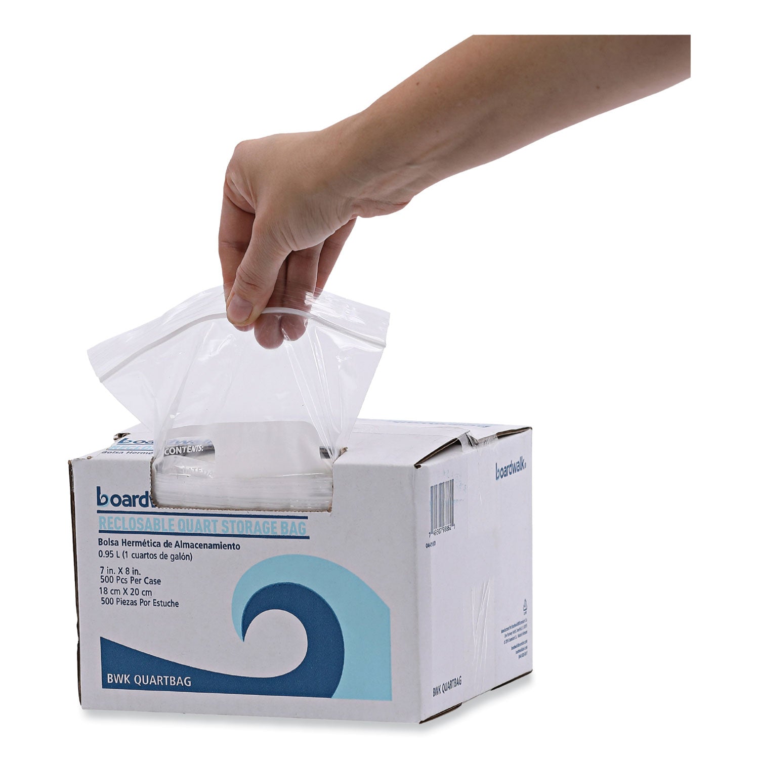 Boardwalk® Reclosable Food Storage Bags, Quart, 7" x 8", Clear, 500/Box
