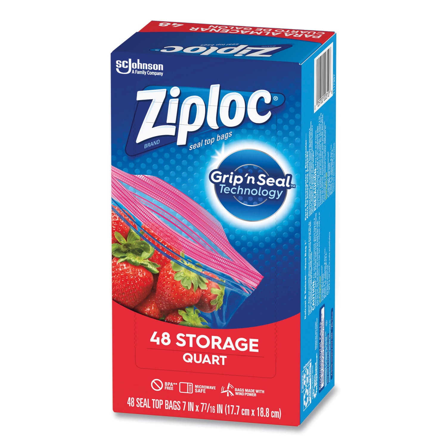 Ziploc® Double Zipper Storage Bags, Triple System Seal, Quart, 9.63" x 8.5", Clear, 9/Carton