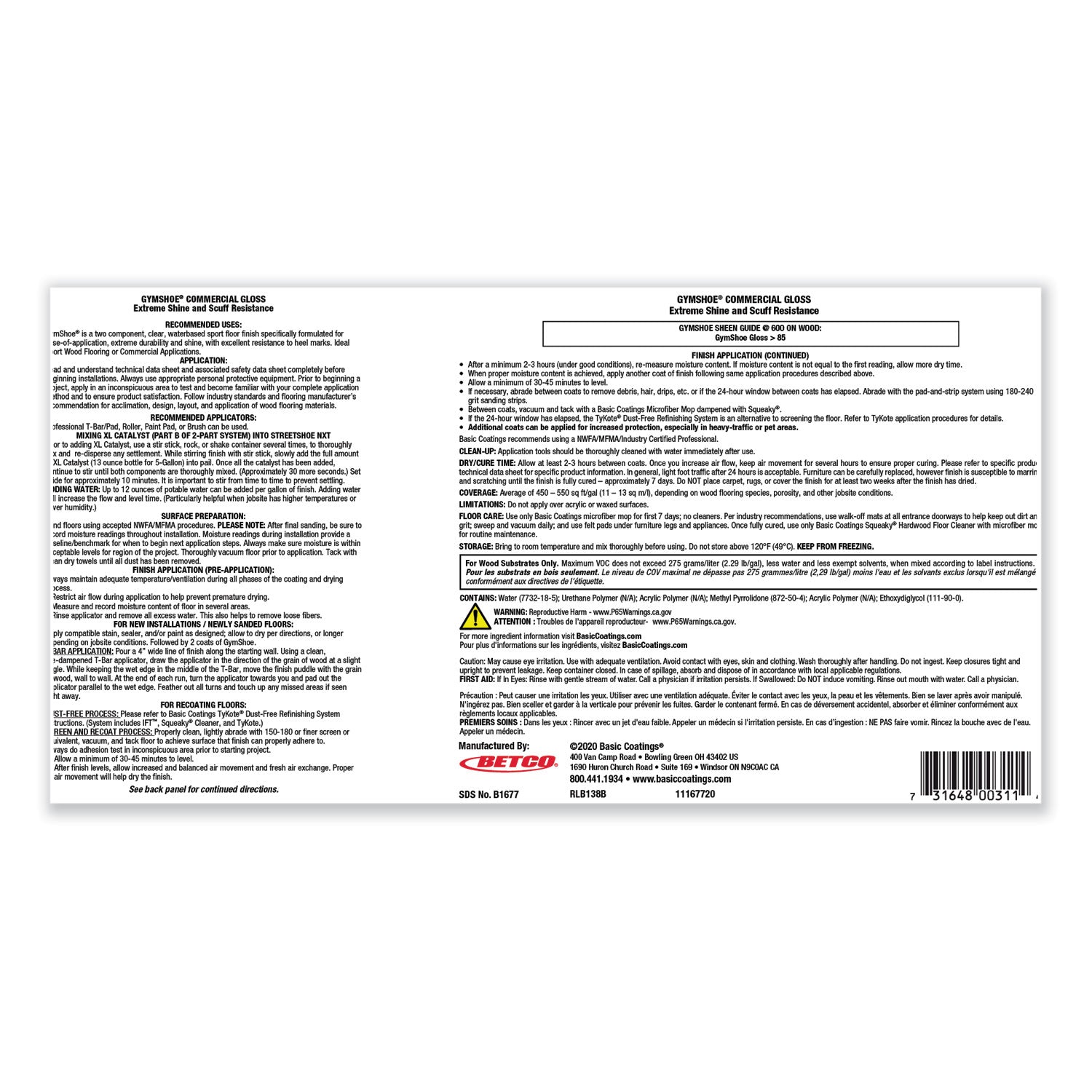 Betco® GymShoe Gloss Sport Finish, Mild Scent, 1 gal Bottle, 4/Carton