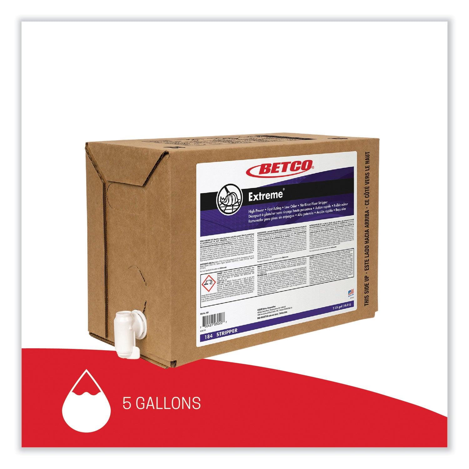 Betco® Extreme Floor Stripper, Lemon Scent, 5 gal Bag-in-Box