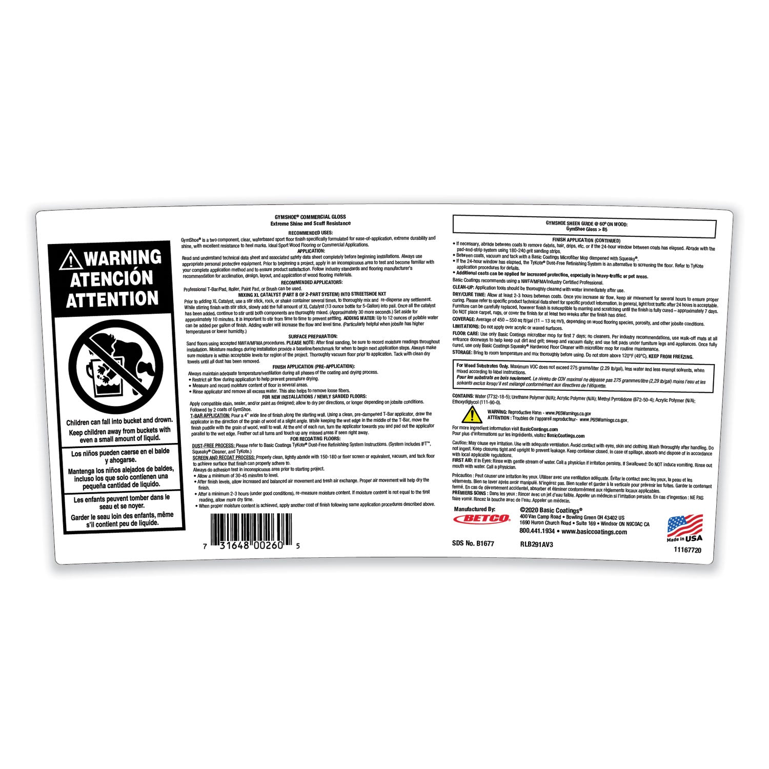 Betco® GymShoe Gloss Sport Finish, Mild Scent, 5 gal Pail