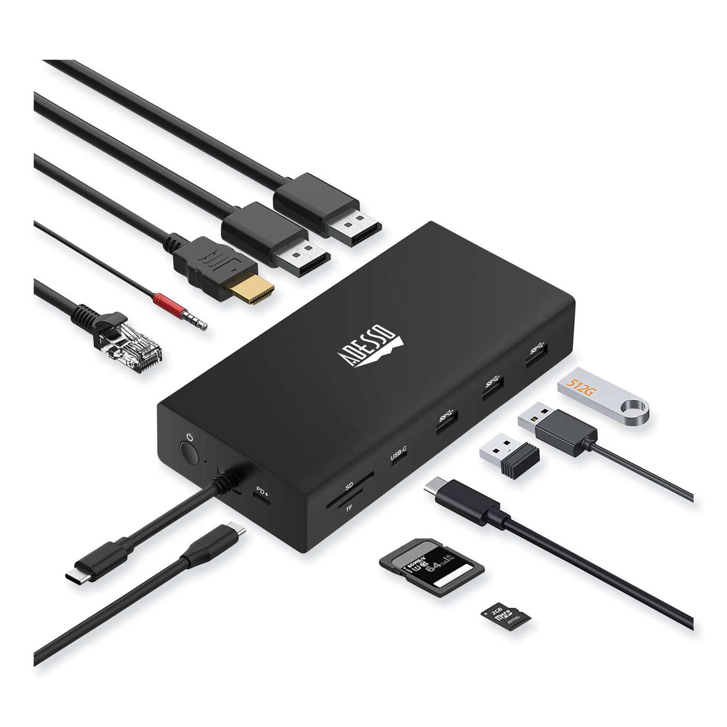 Adesso 12-in-1 USB-C Multi-Port TAA Compliant Docking Station, Black