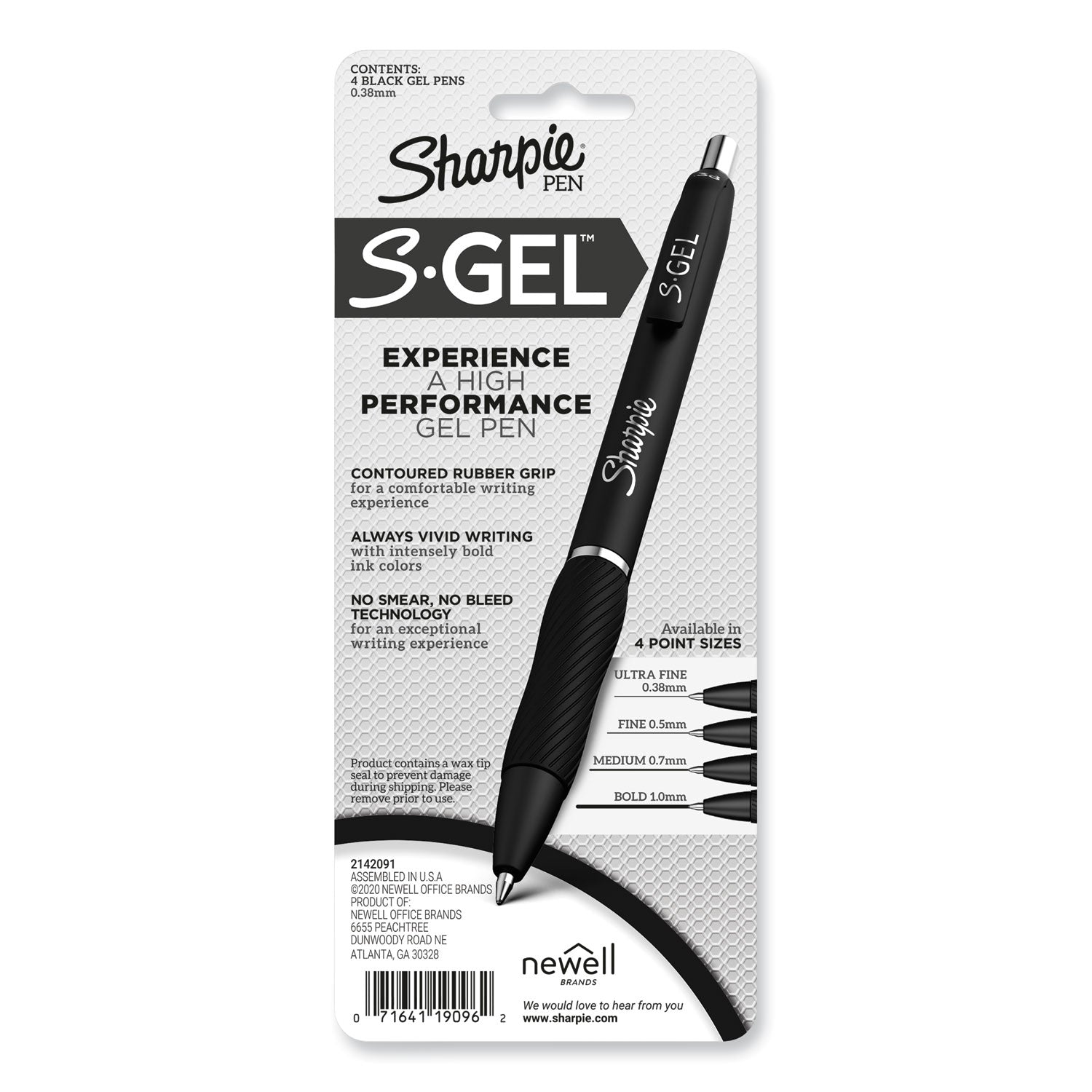 Sharpie® S-Gel™ S-Gel High-Performance Gel Pen, Retractable, Extra-Fine 0.38 mm, Black Ink, Black Barrel, 4/Pack