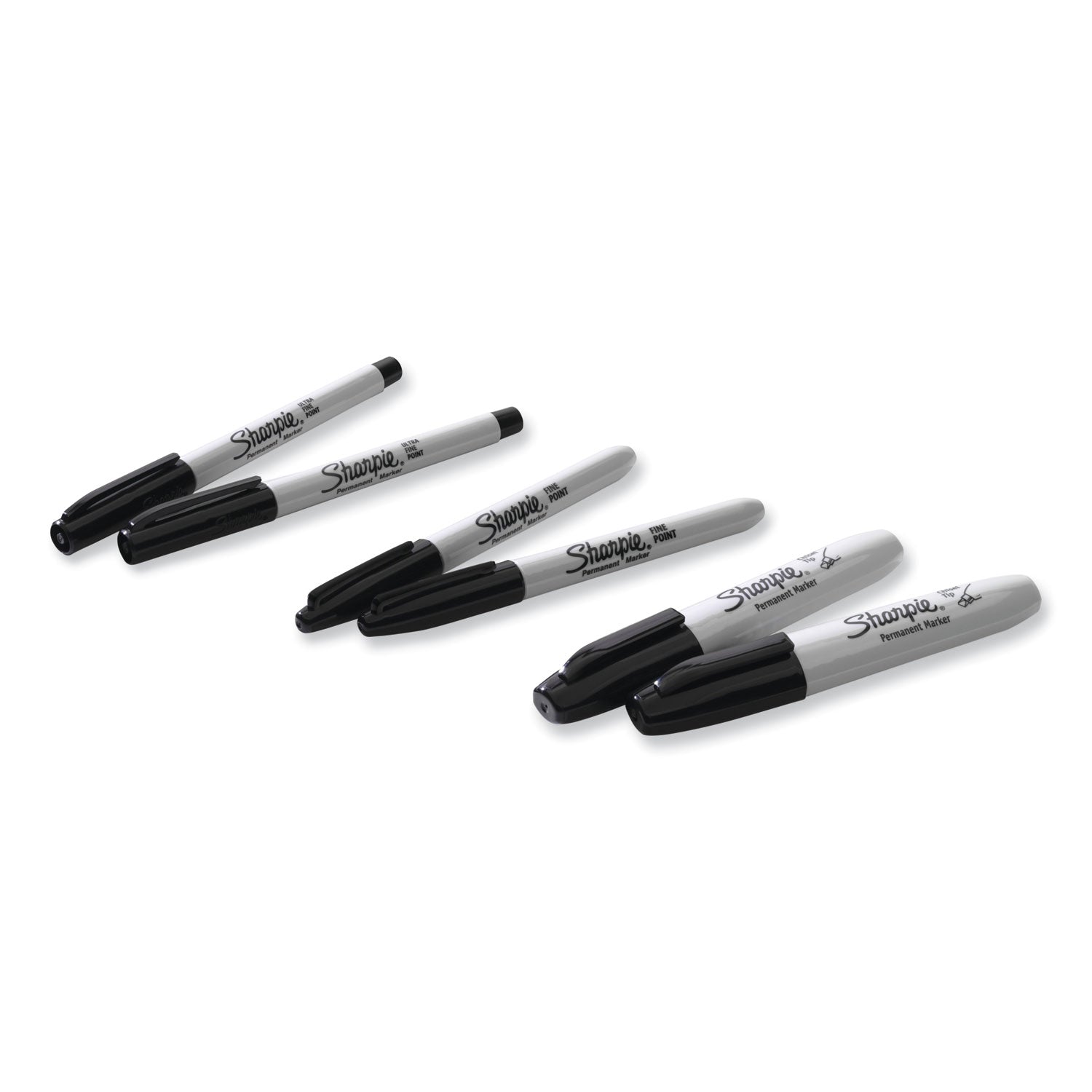 Sharpie® Mixed Point Size Permanent Markers, Assorted Tip Sizes/types, Black, 6/pack