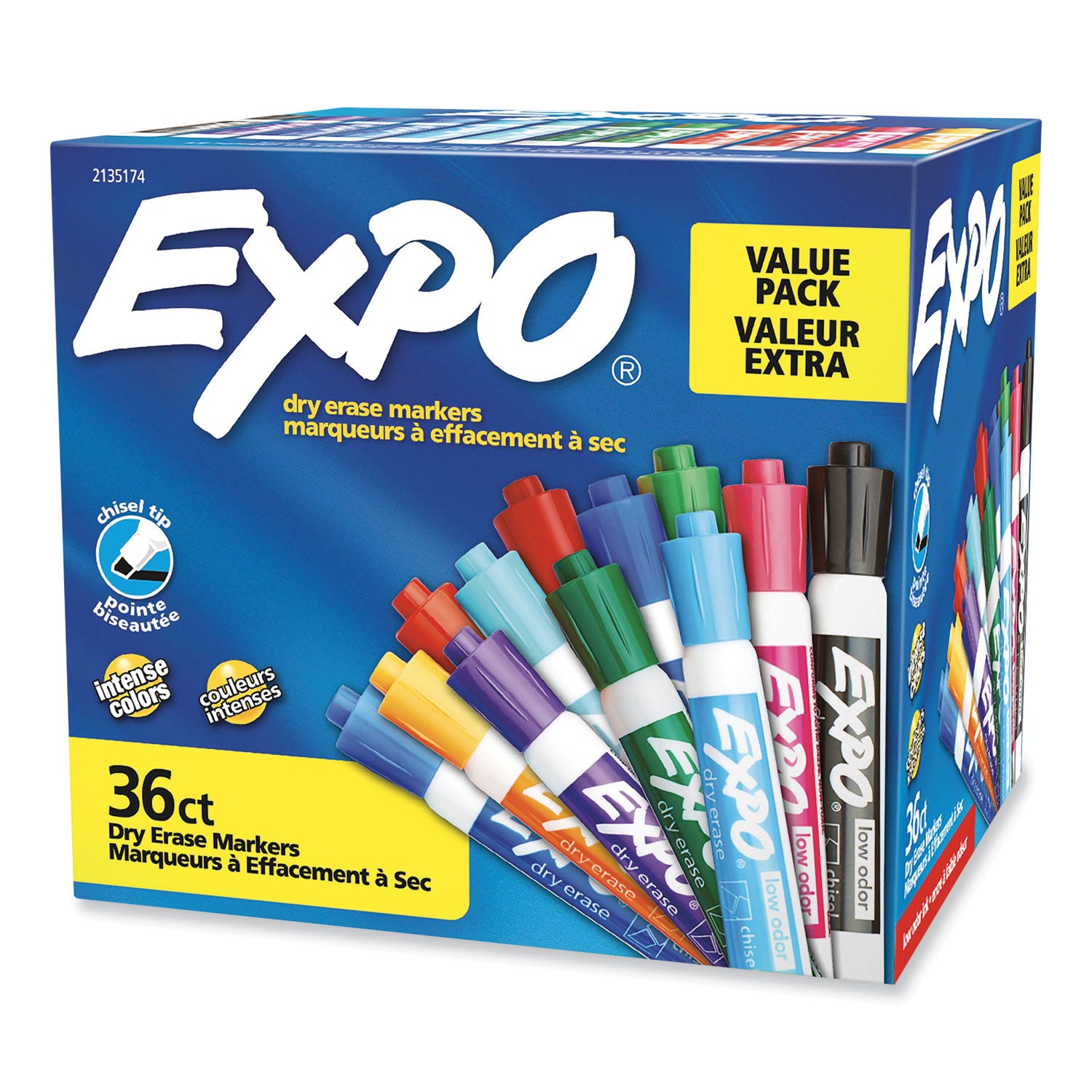 EXPO® Low Odor Dry Erase Vibrant Color Markers, Broad Chisel Tip, Assorted Colors, 36/Pack
