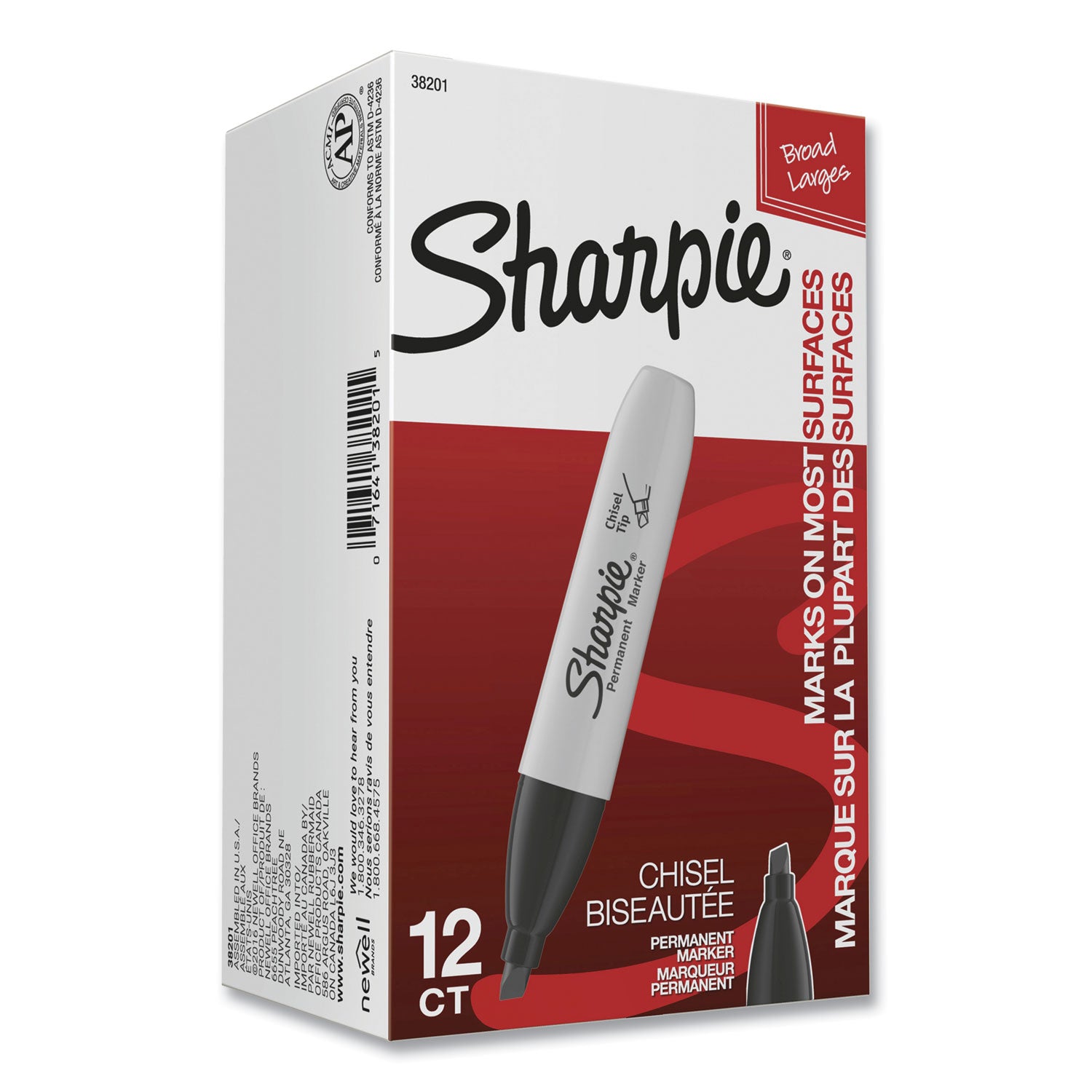 Sharpie® Chisel Tip Permanent Marker, Medium Chisel Tip, Black, Dozen