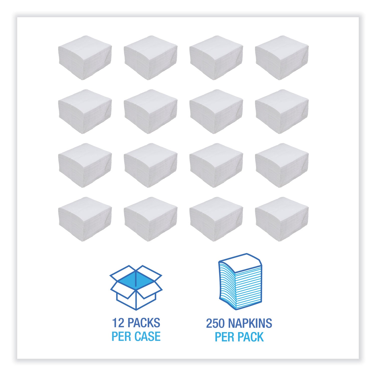 Boardwalk® Dinner Napkin, 1-Ply, 17 x 17, White, 250/Pack, 12 Packs/Carton