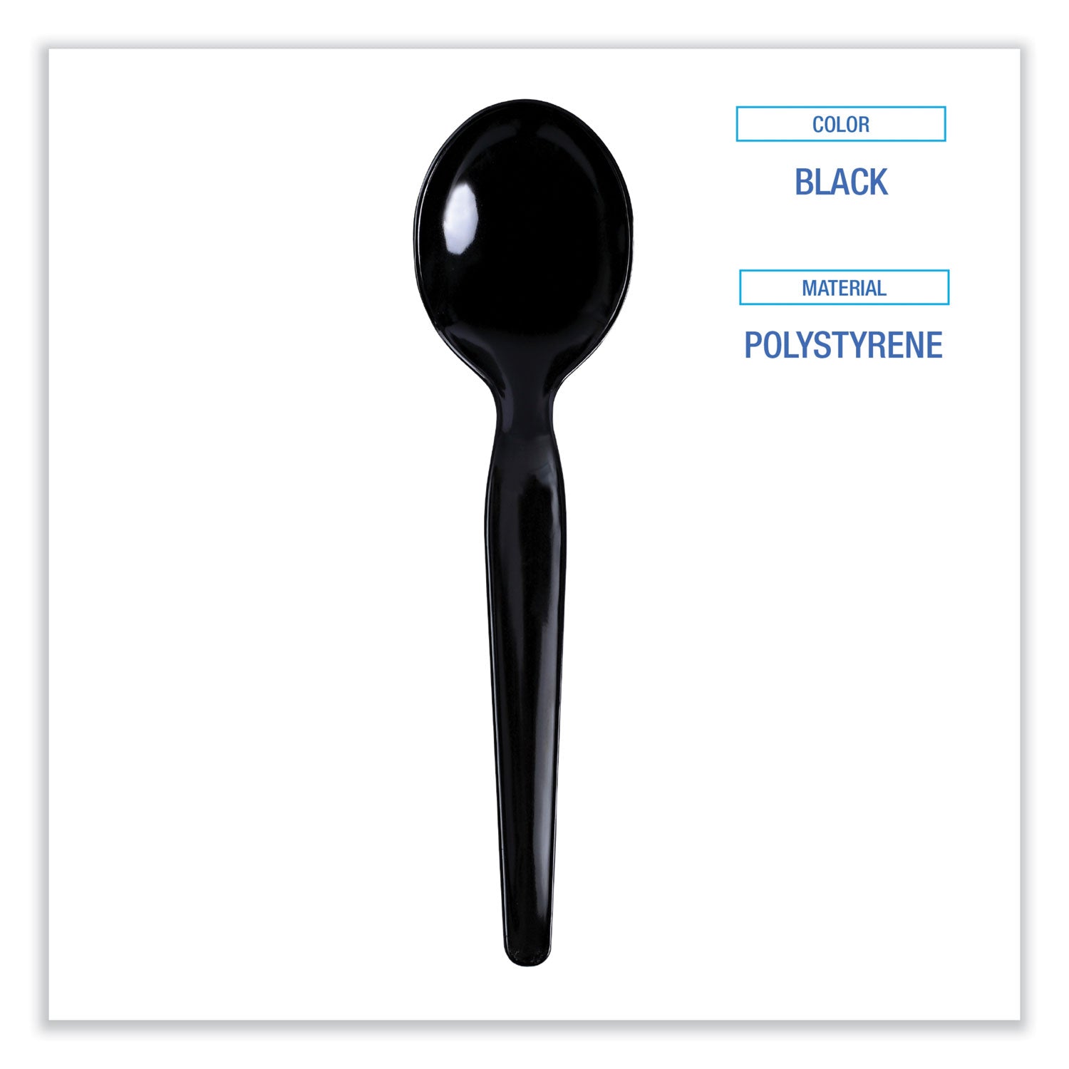 Boardwalk® Heavyweight Polystyrene Cutlery, Soup Spoon, Plastic, Black, 1,000/Carton