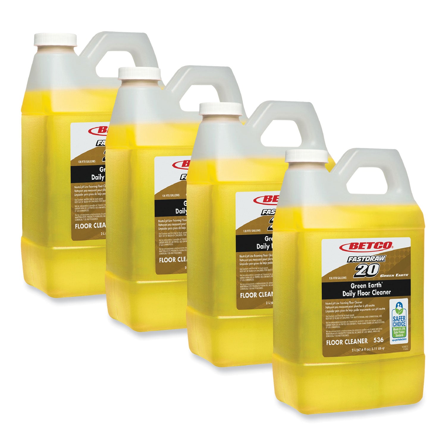 Betco® Green Earth Daily Floor Cleaner, 2 L Bottle, Unscented, 4/carton