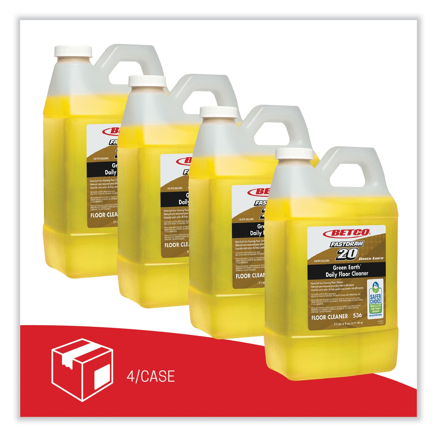 Betco® Green Earth Daily Floor Cleaner, 2 L Bottle, Unscented, 4/carton