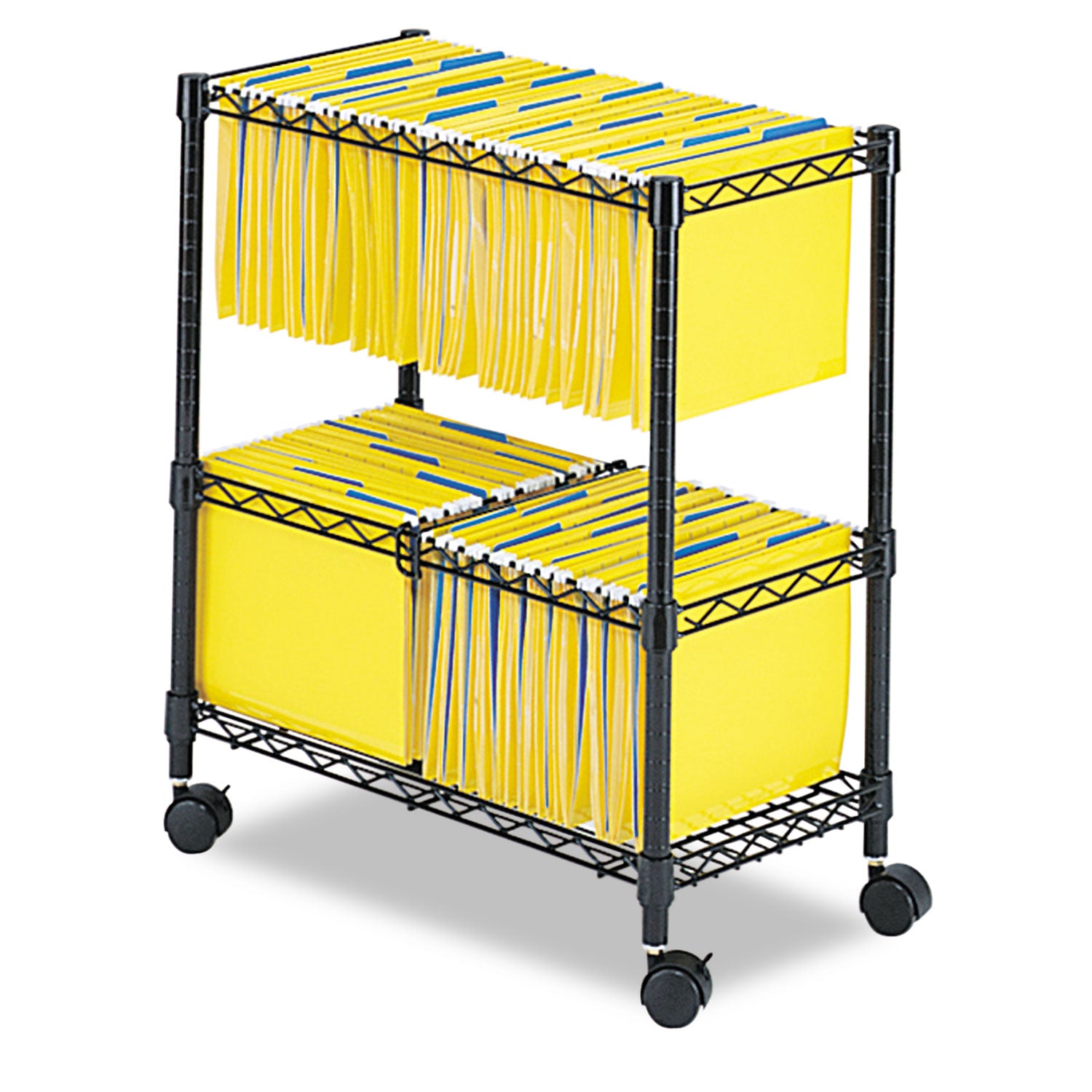 Safco® Two-Tier Rolling File Cart, Metal, 3 Bins, 25.75" x 14" x 29.75", Black