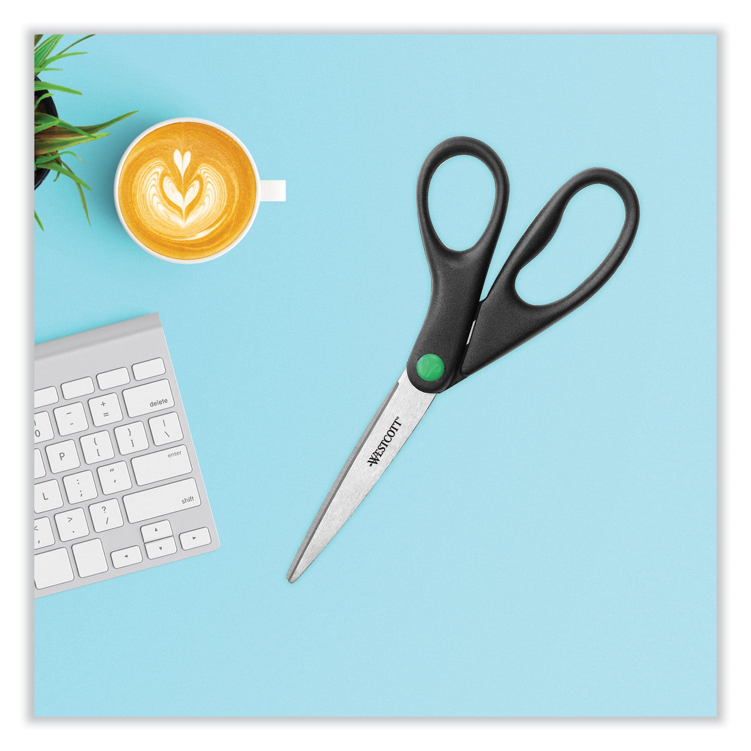 Westcott® KleenEarth Scissors, 8" Long, 3.25" Cut Length, Straight Black Handle