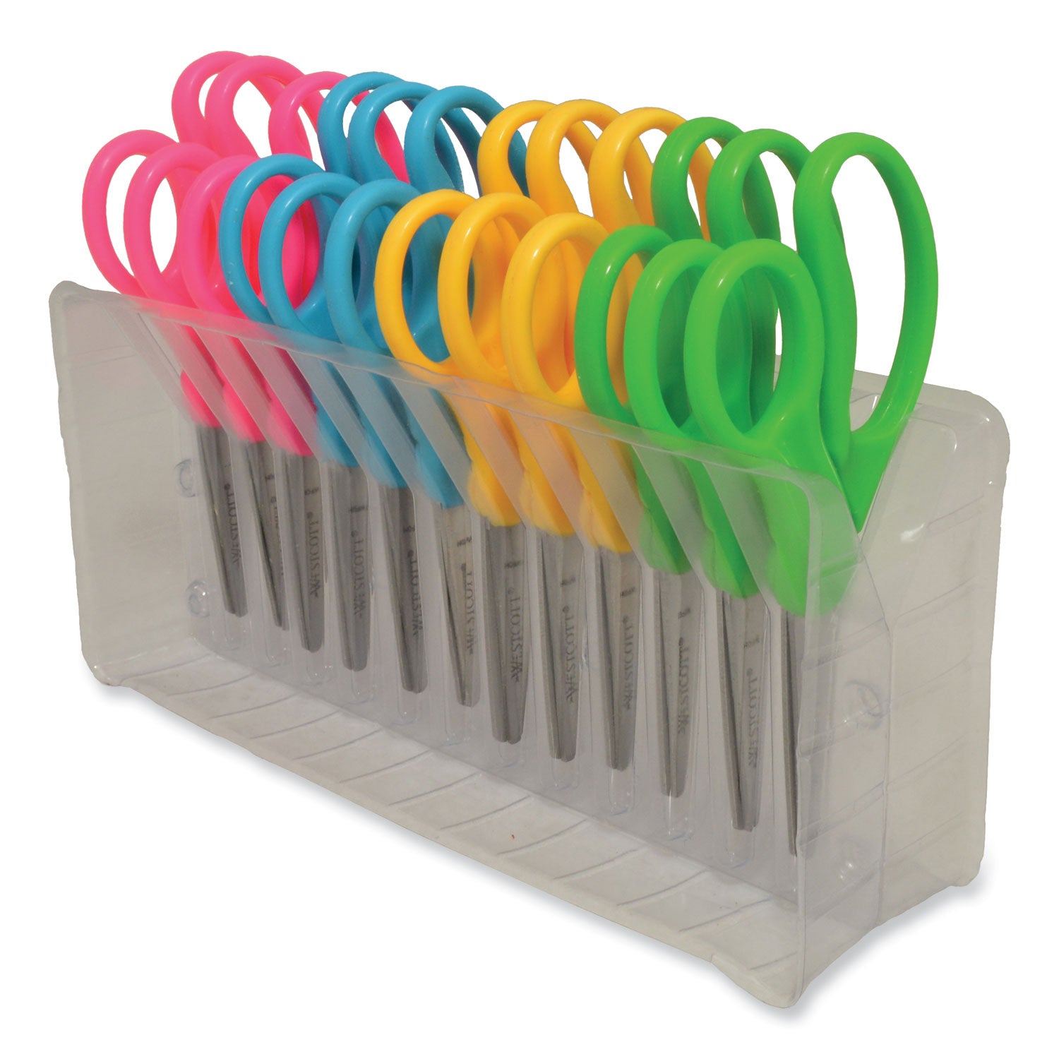 Westcott® For Kids Scissors Teacher's Pack, Pointed Tip, 5" Long, 1.75" Cut Length, Straight Assorted Color Handles, 12/Pack