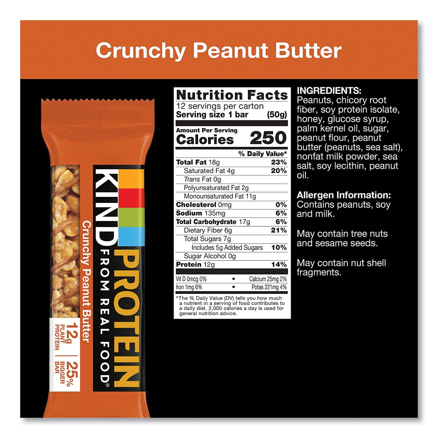 KIND Protein Bars, Crunchy Peanut Butter, 1.76 Oz, 12/pack