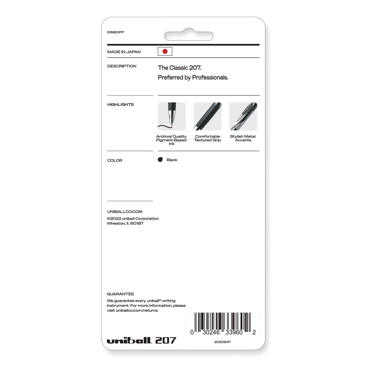 uniball® Signo 207 Gel Pen, Retractable, Medium 0.7 mm, Black Ink, Smoke/Black Barrel, 4/Pack