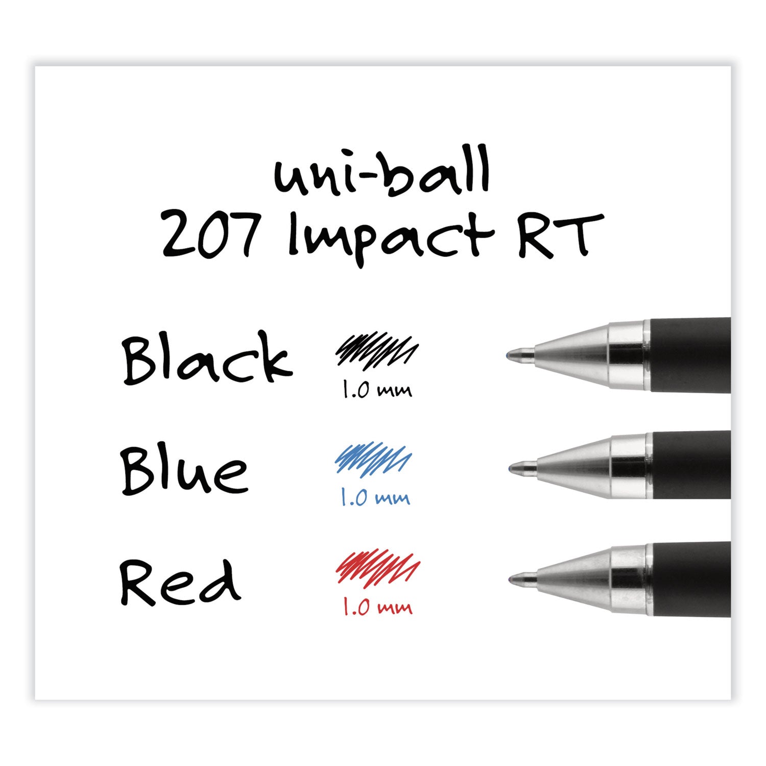 uniball® 207 Impact RT Gel Retractable Pen Refills, Bold 1 mm Conical Tip, Black Ink, 2/Pack