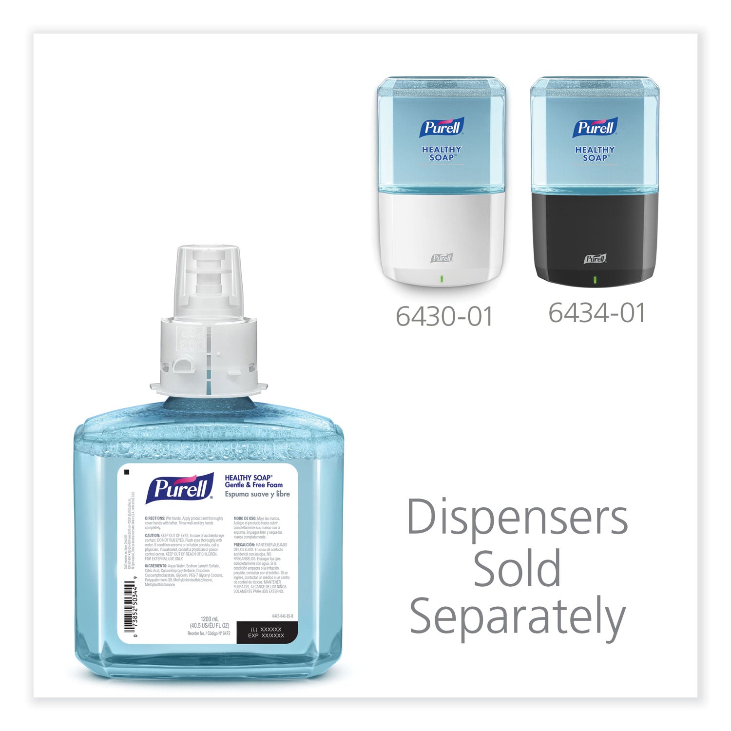 PURELL® HEALTHY SOAP Gentle and Free Foam Refill, For ES6 Dispensers, Fragrance-Free, 1,200 mL, 2/Carton