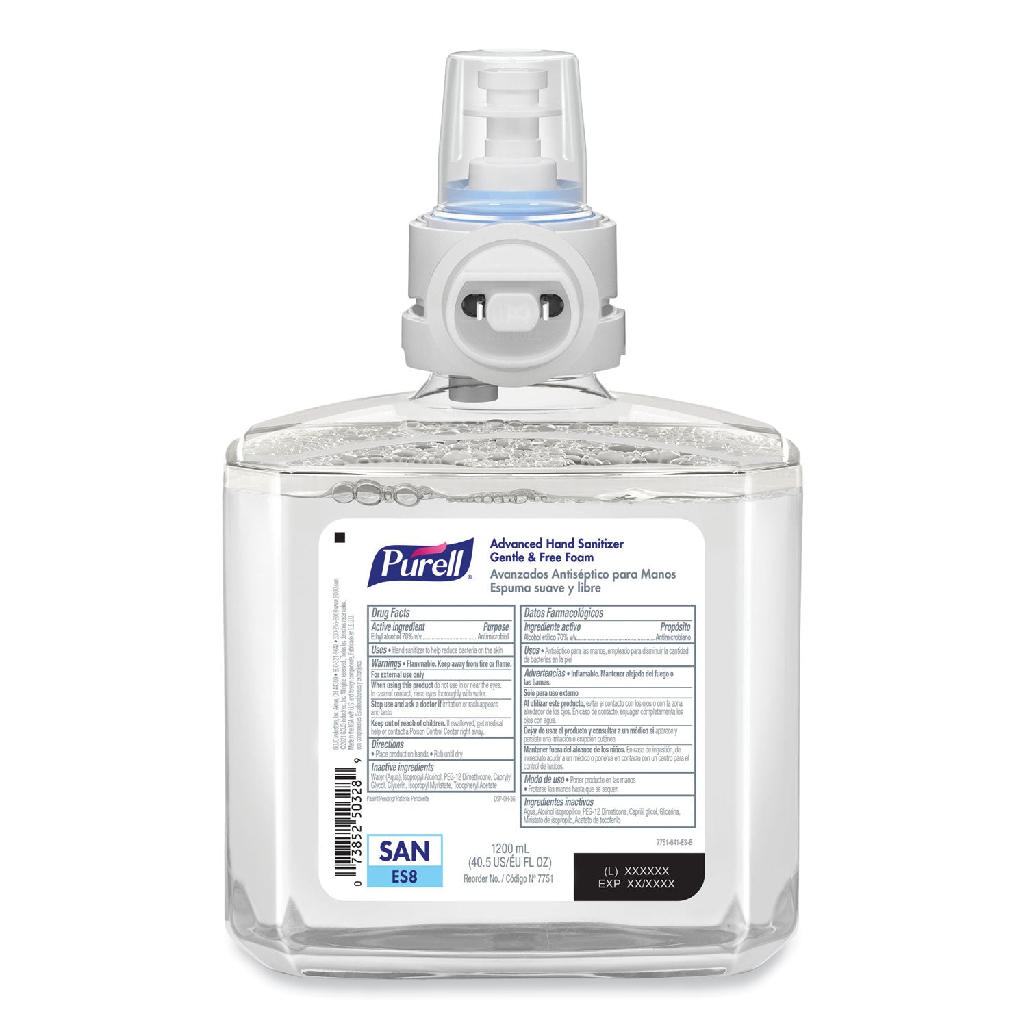 PURELL® Advanced Hand Sanitizer Gentle and Free Foam, 1,200 mL Refill, Fragrance-Free, For ES8 Dispensers, 2/Carton