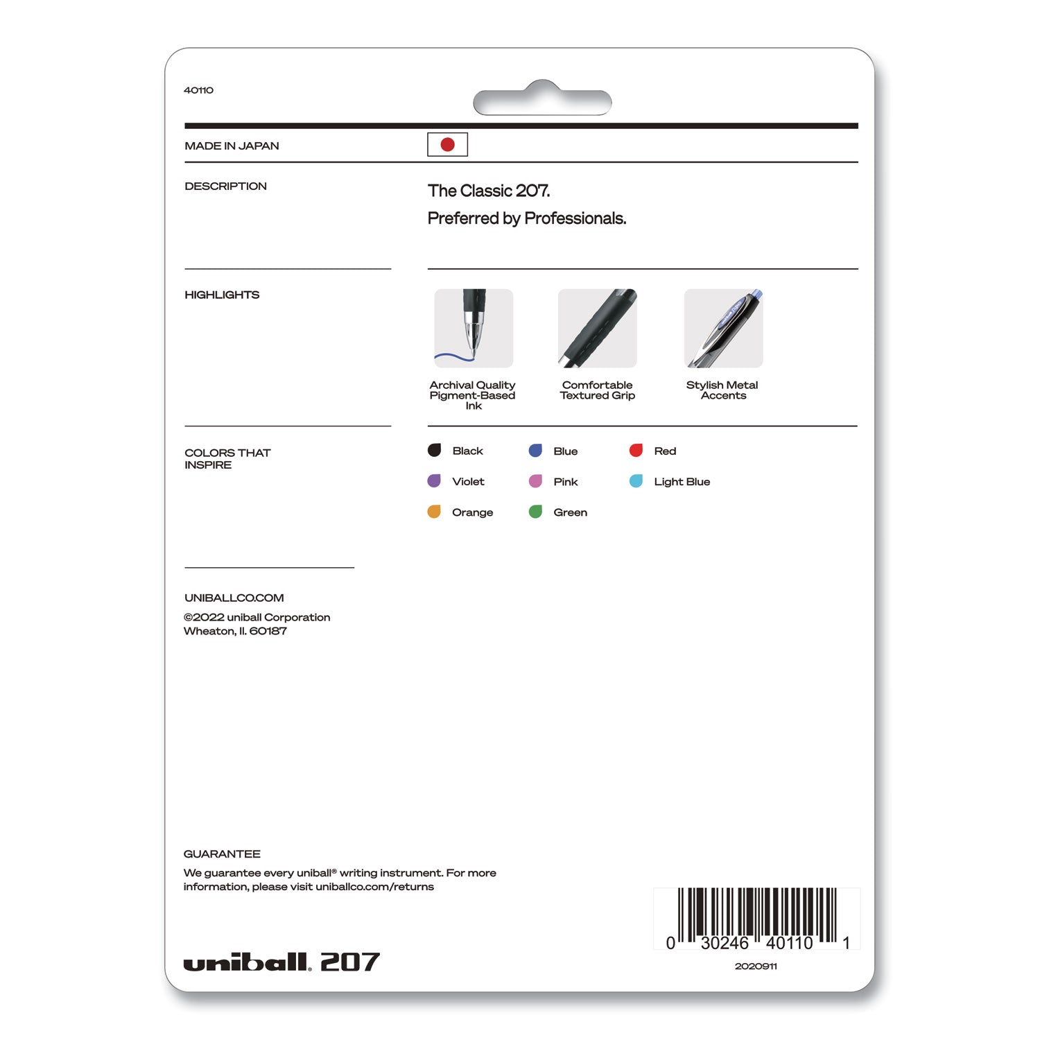 uniball® Signo 207 Gel Pen, Retractable, Medium 0.7 mm, Assorted Ink and Barrel Colors, 8/Pack