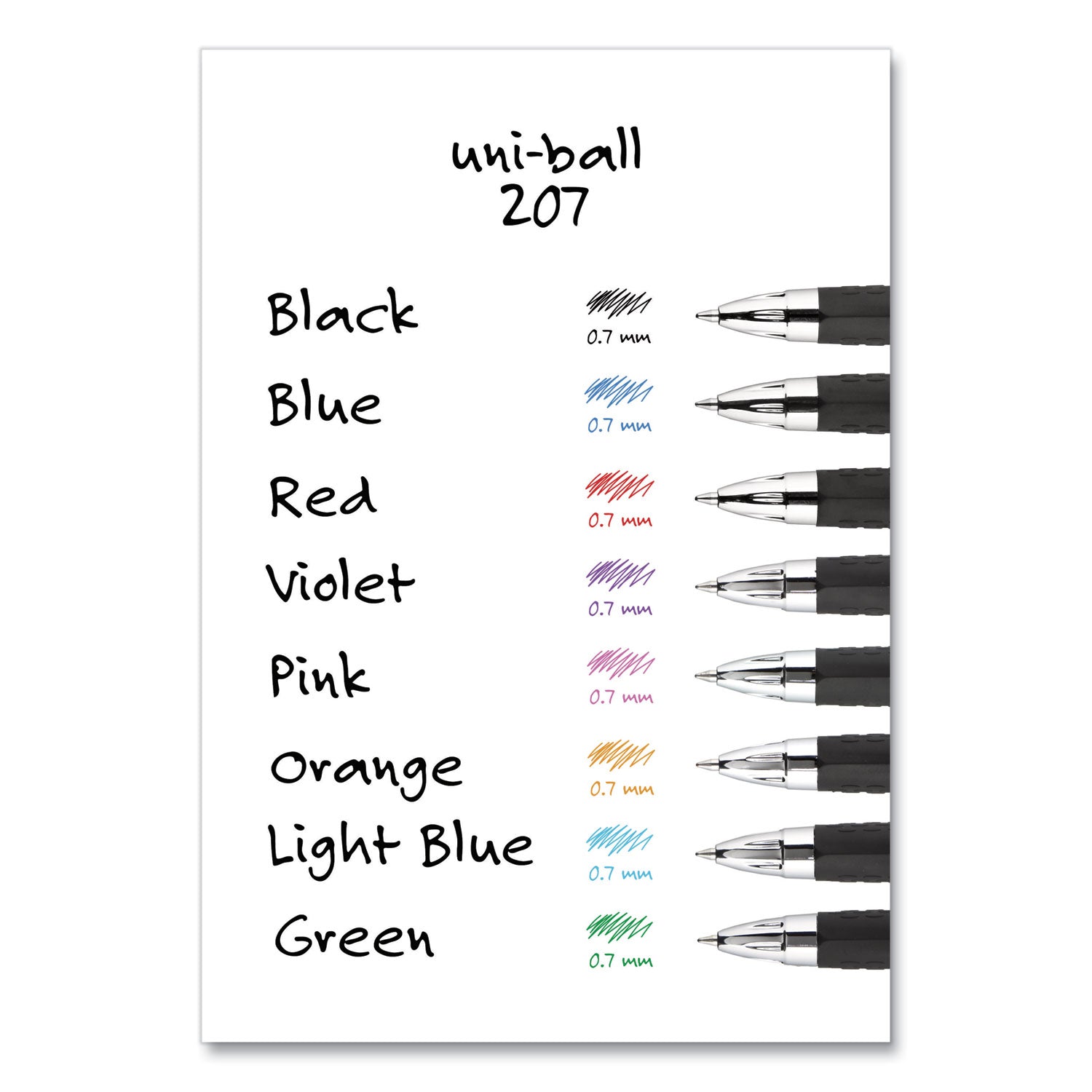 uniball® Signo 207 Gel Pen, Retractable, Medium 0.7 mm, Assorted Ink and Barrel Colors, 8/Pack