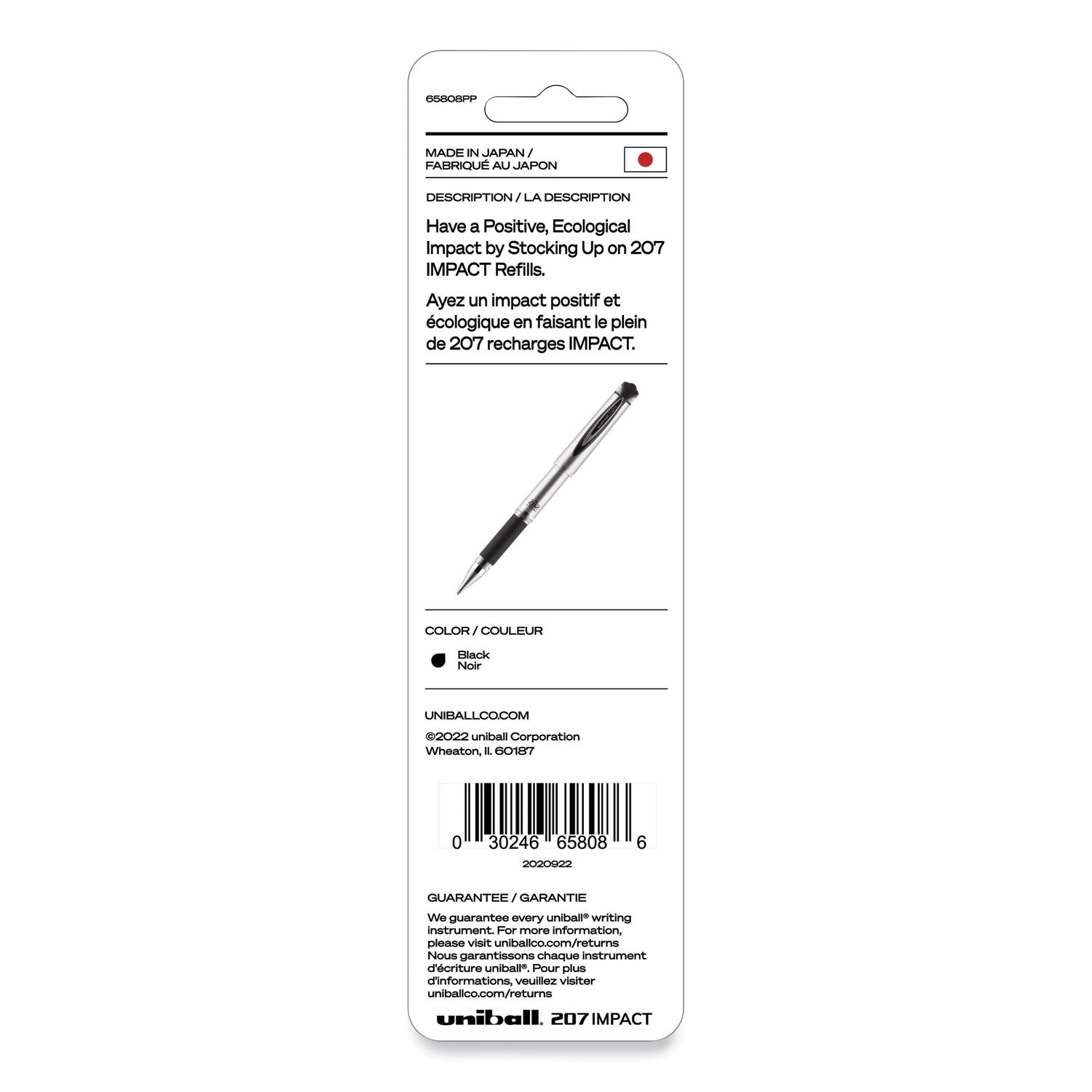 uniball® 207 Impact Gel Stick Pen Refills, Bold 1 mm Conical Tip, Black Ink, 2/Pack