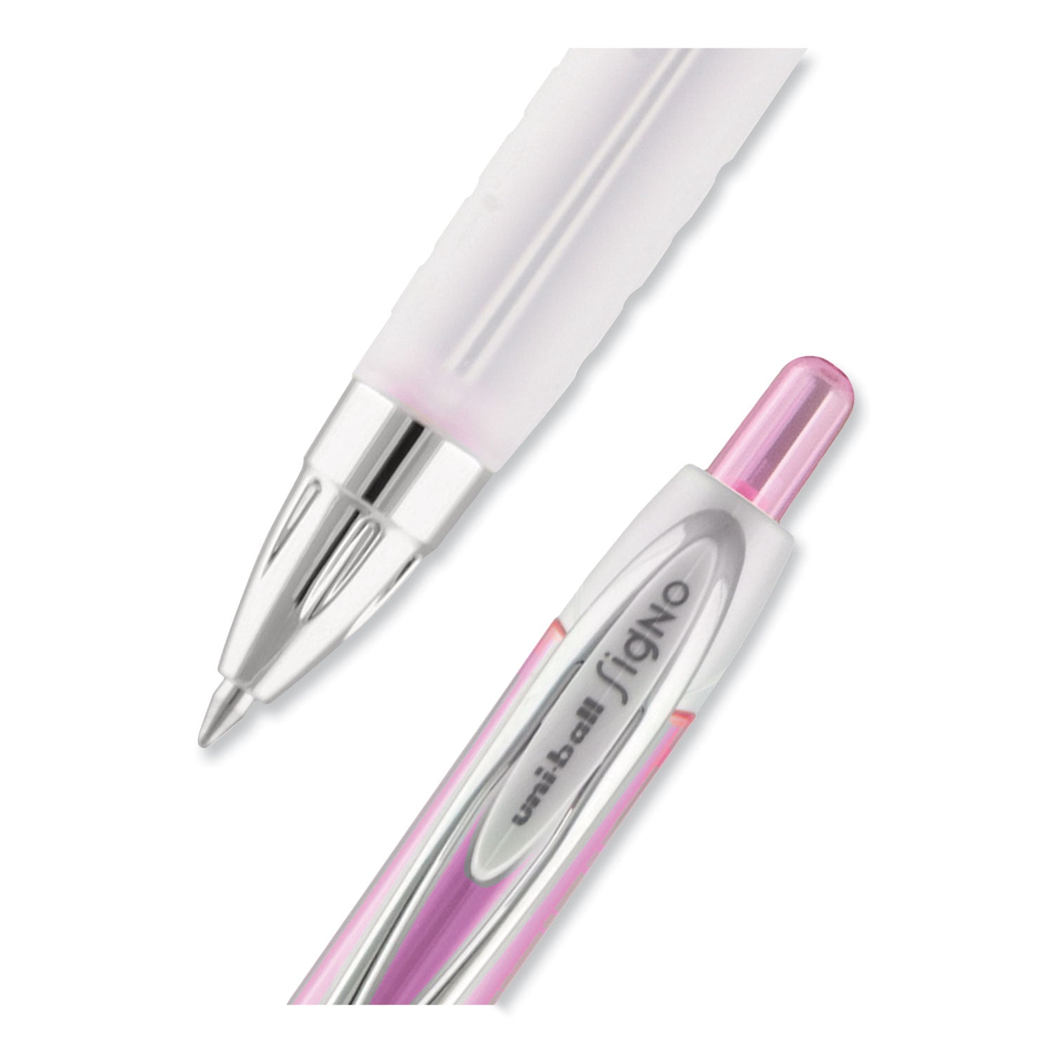 uniball® Signo 207 Breast Cancer Awareness Gel Pen, Retractable, Medium 0.7 mm, Black Ink, Translucent Pink/White Barrel, 2/Pack