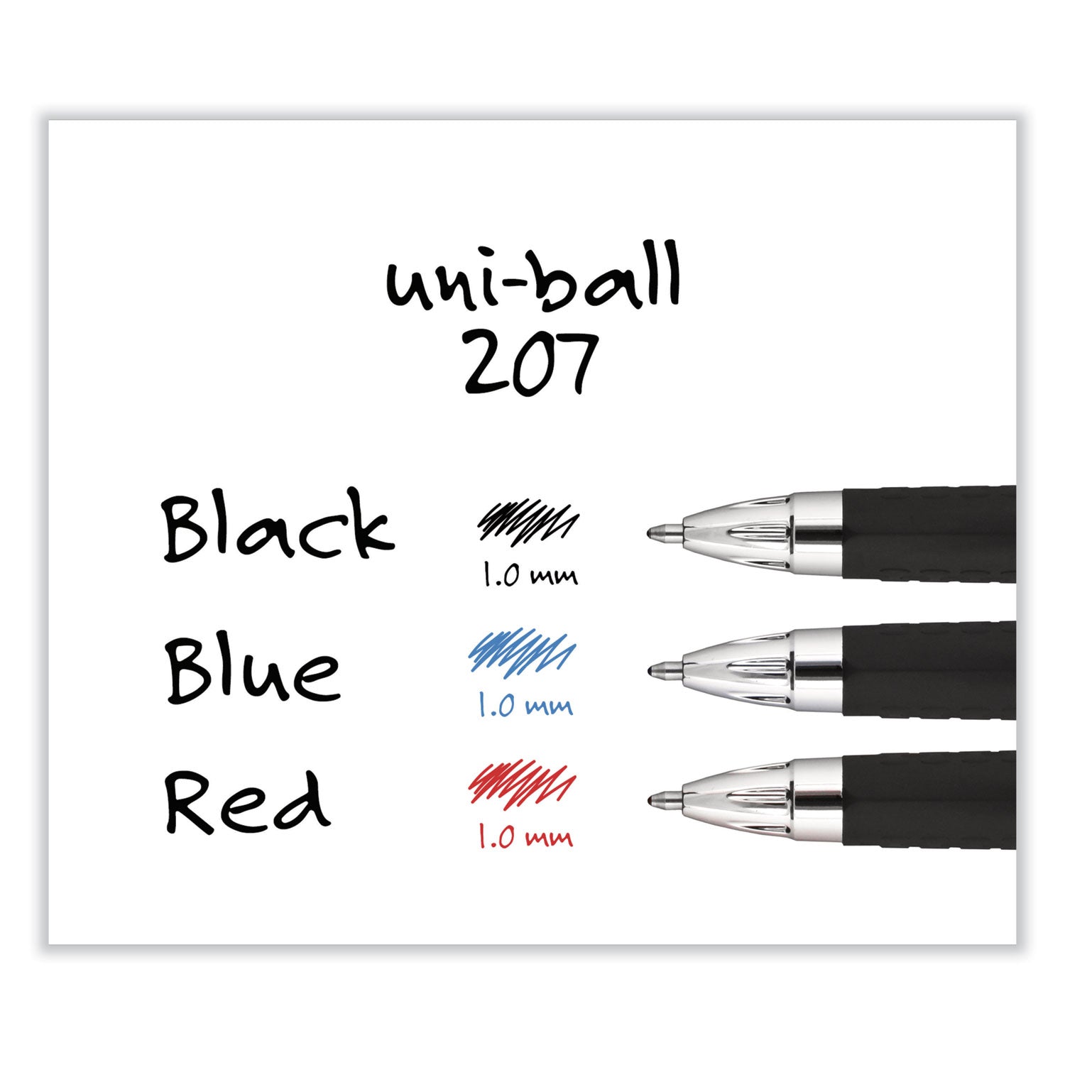 uniball® Signo 207 Gel Pen, Retractable, Bold 1 mm, Black Ink, Smoke/Black Barrel, Dozen