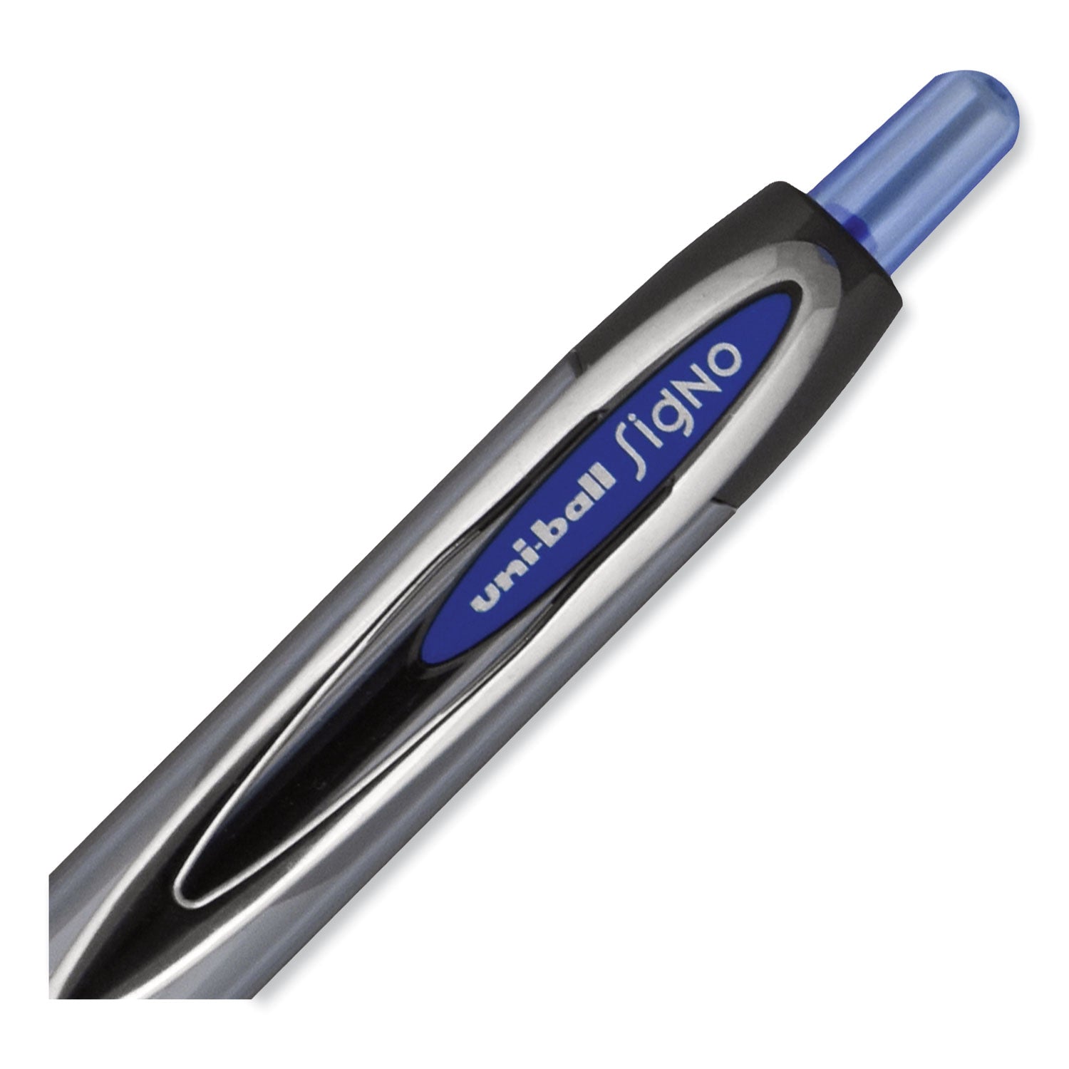 uniball® Signo 207 Gel Pen, Retractable, Bold 1 mm, Blue Ink, Smoke/Black/Blue Barrel, Dozen