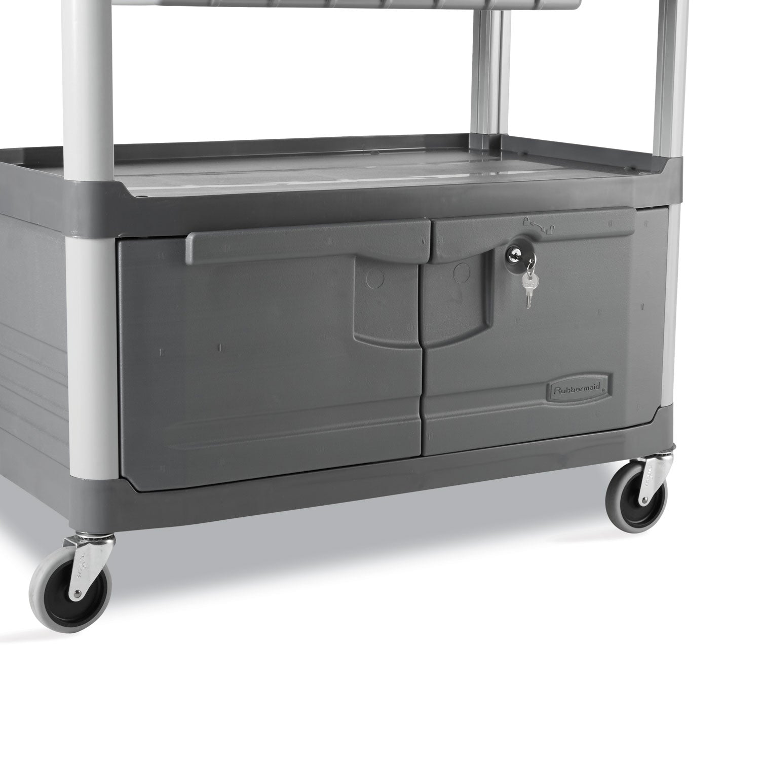 Rubbermaid® Commercial Xtra Instrument Cart with Locking Storage Area, Plastic, 3 Shelves, 300 lb Capacity, 20" x 40.63" x 37.8", Gray