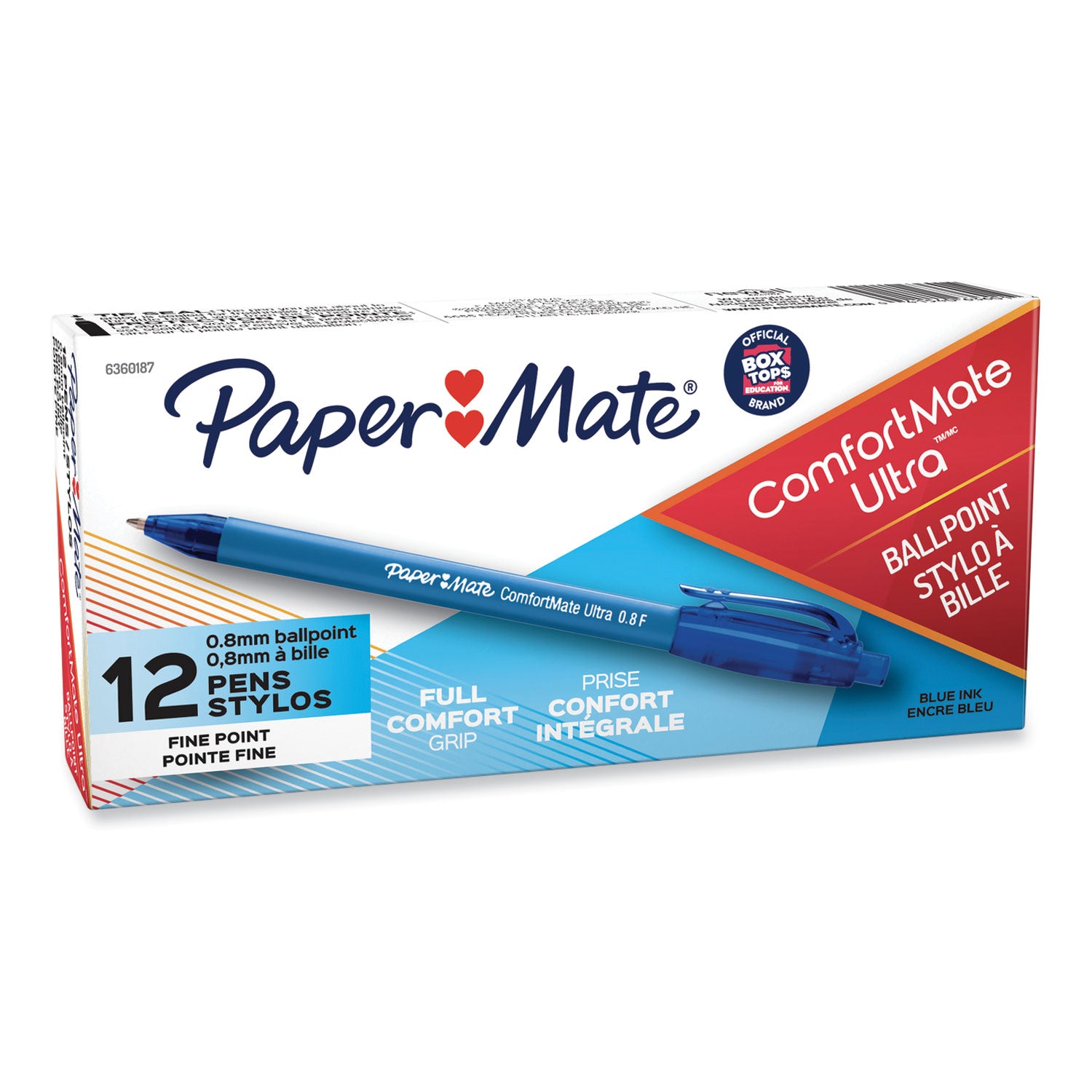 Paper Mate® Comfortmate Ultra Ballpoint Pen, Retractable, Fine 0.8 Mm, Blue Ink, Blue Barrel, Dozen