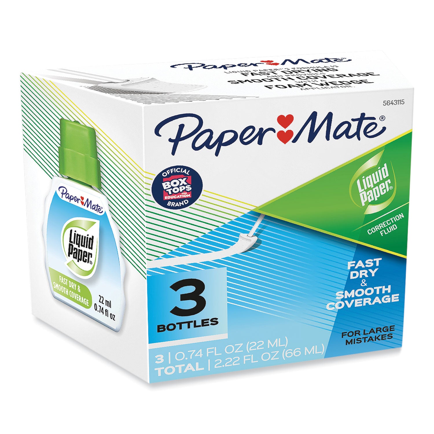 Paper Mate® Liquid Paper® Fast Dry Correction Fluid, 22 Ml Bottle, White, 3/pack