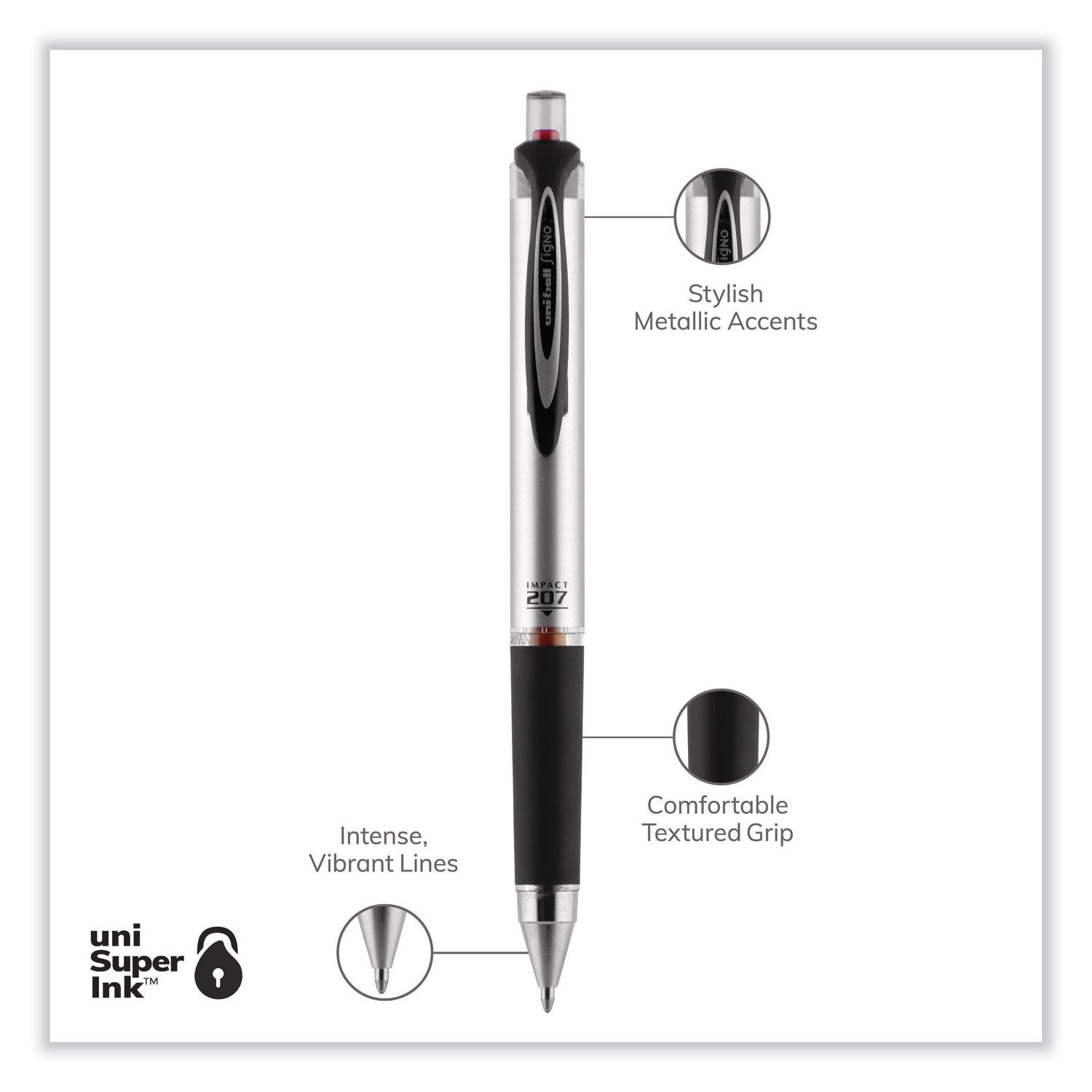 uniball® 207 Impact Gel Pen, Retractable, Bold 1 Mm, Red Ink, Black/red Barrel