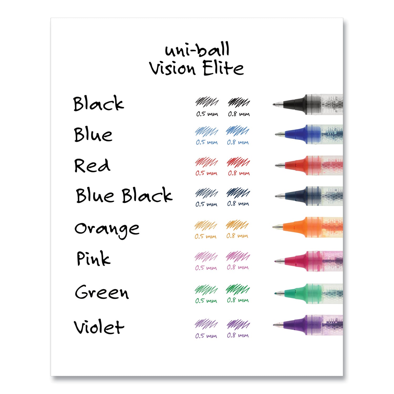 uniball® VISION ELITE Hybrid Gel Pen, Stick, Extra-Fine 0.5 mm, Blue Ink, Black/Blue/Clear Barrel