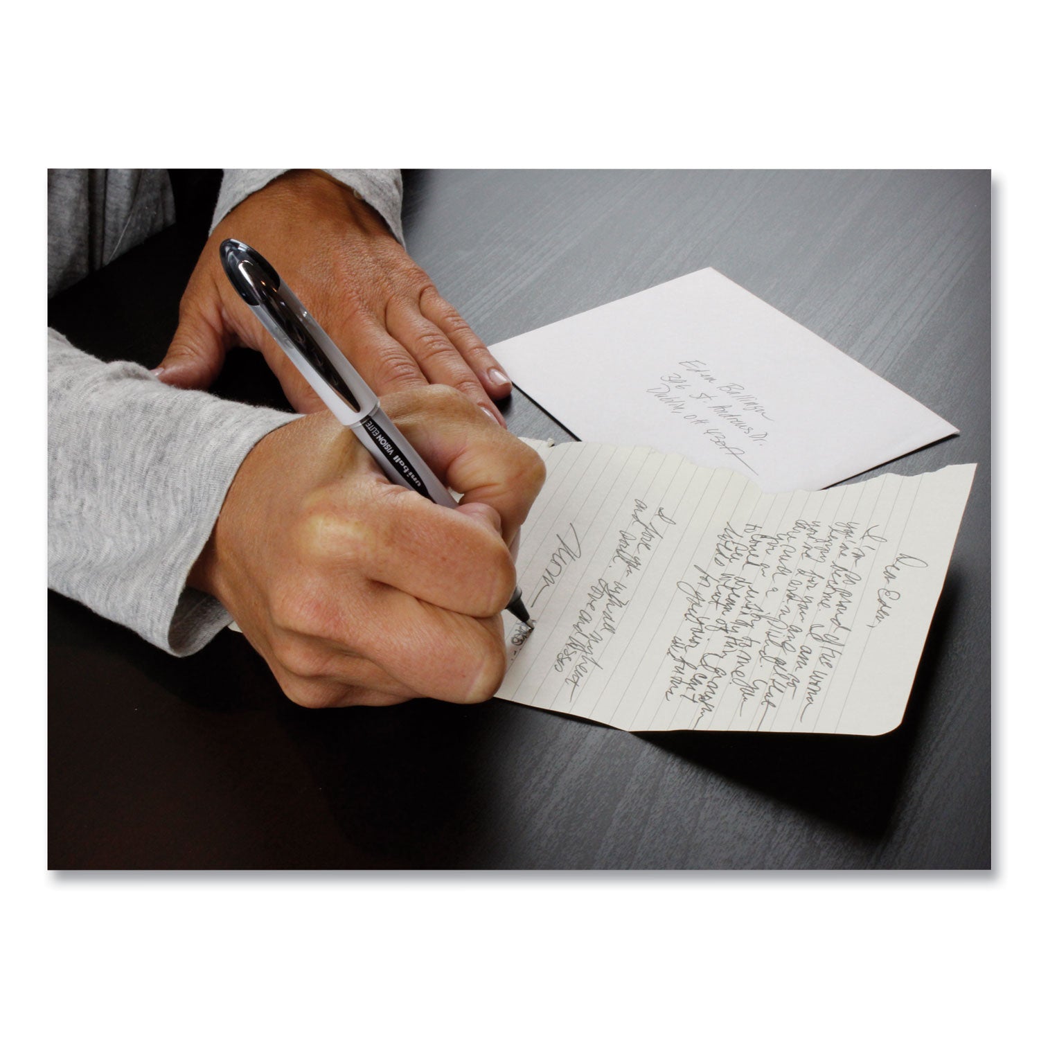 uniball® VISION ELITE Hybrid Gel Pen, Stick, Extra-Fine 0.5 mm, Blue Ink, Black/Blue/Clear Barrel