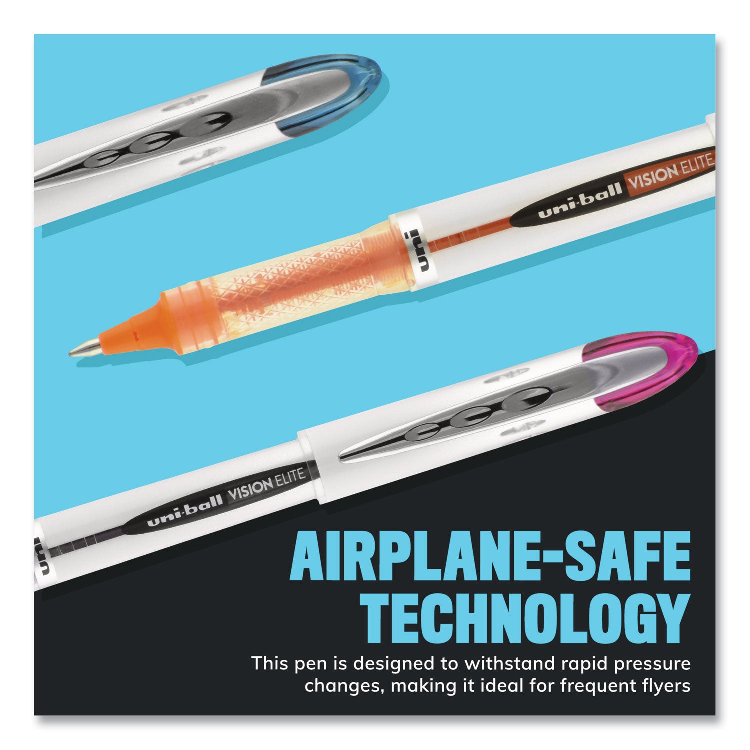 uniball® VISION ELITE Hybrid Gel Pen, Stick, Extra-Fine 0.5 mm, Blue Ink, Black/Blue/Clear Barrel