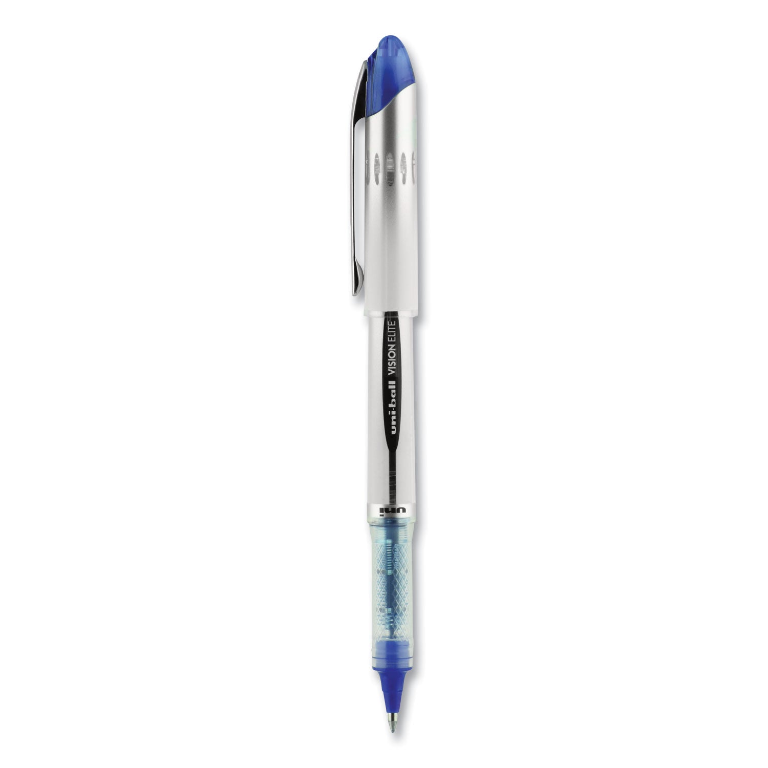 uniball® VISION ELITE Hybrid Gel Pen, Stick, Bold 0.8 mm, Blue Ink, White/Blue/Clear Barrel
