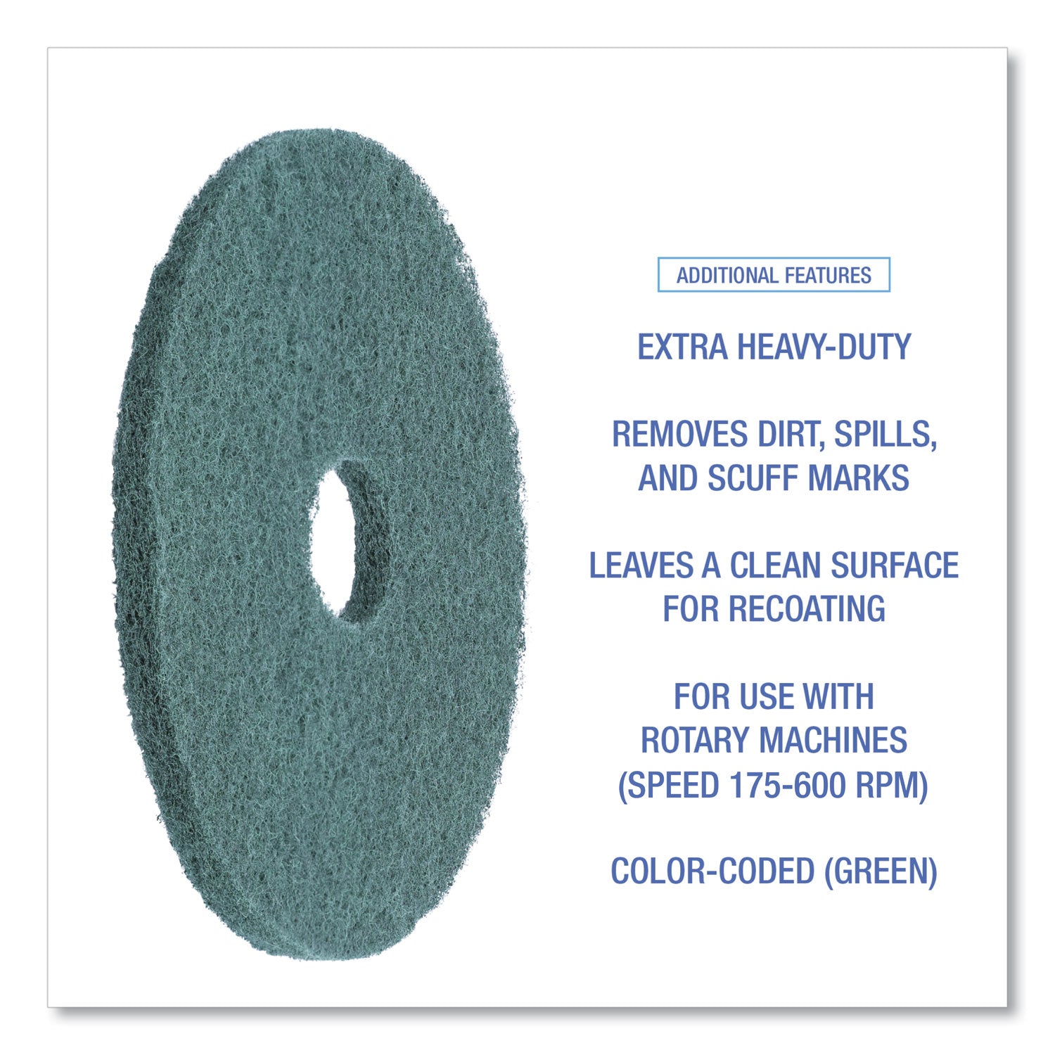 Boardwalk® Heavy-Duty Scrubbing Floor Pads, 16" Diameter, Green, 5/carton