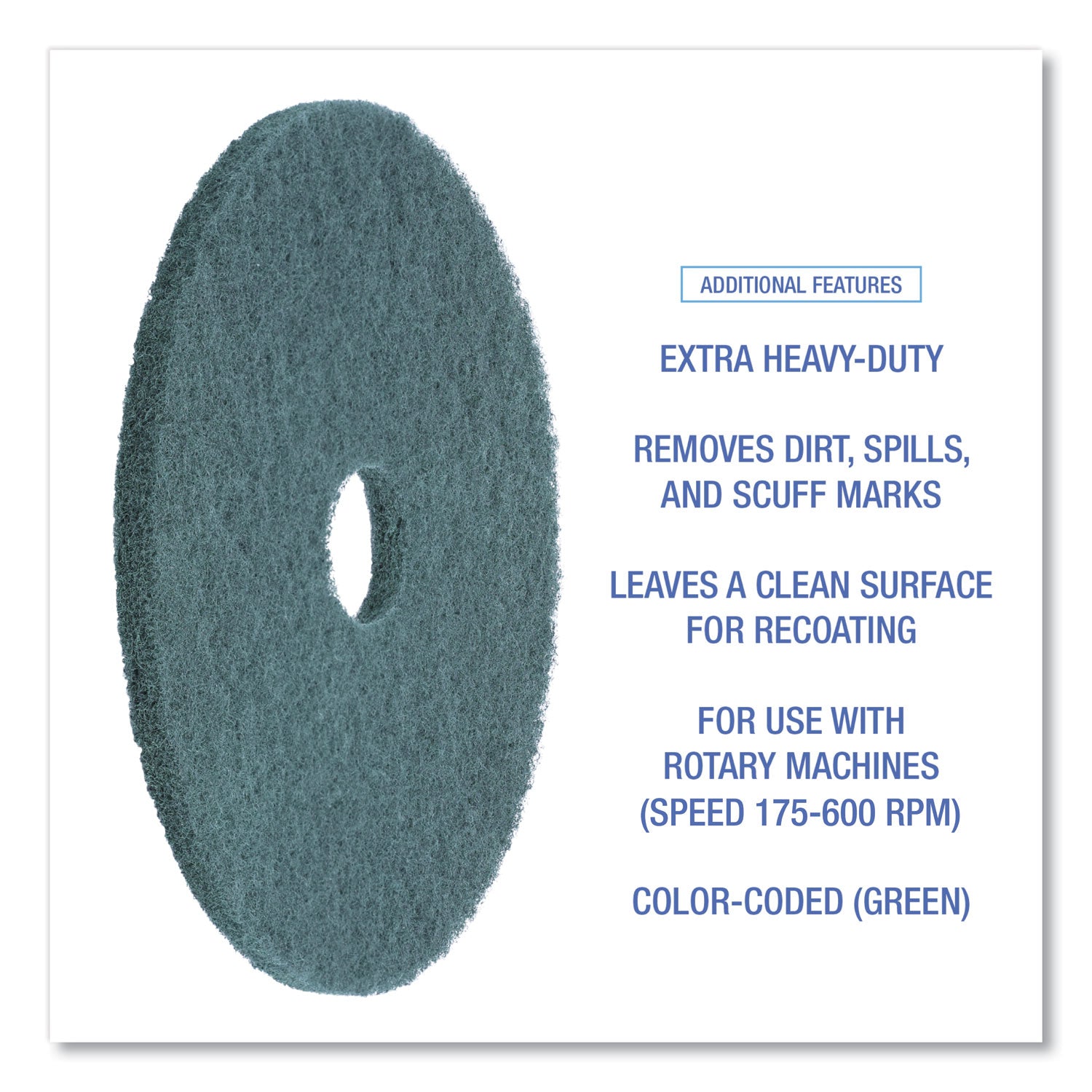 Boardwalk® Heavy-Duty Scrubbing Floor Pads, 18" Diameter, Green, 5/carton