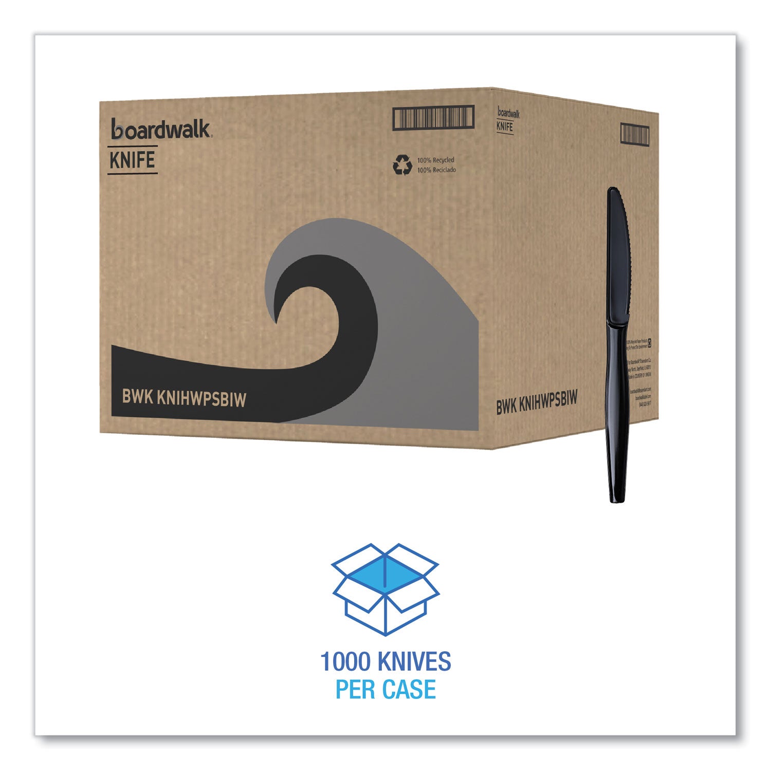 Boardwalk® Heavyweight Wrapped Polystyrene Cutlery, Knife, Plastic, Black, 1,000/Carton